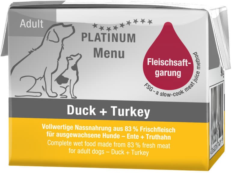 PLATINUM Hundenassfutter Menu Duck + Turkey