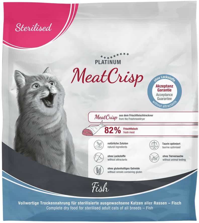 PLATINUM Katzentrockenfutter MeatCrisp Sterilized Fish
