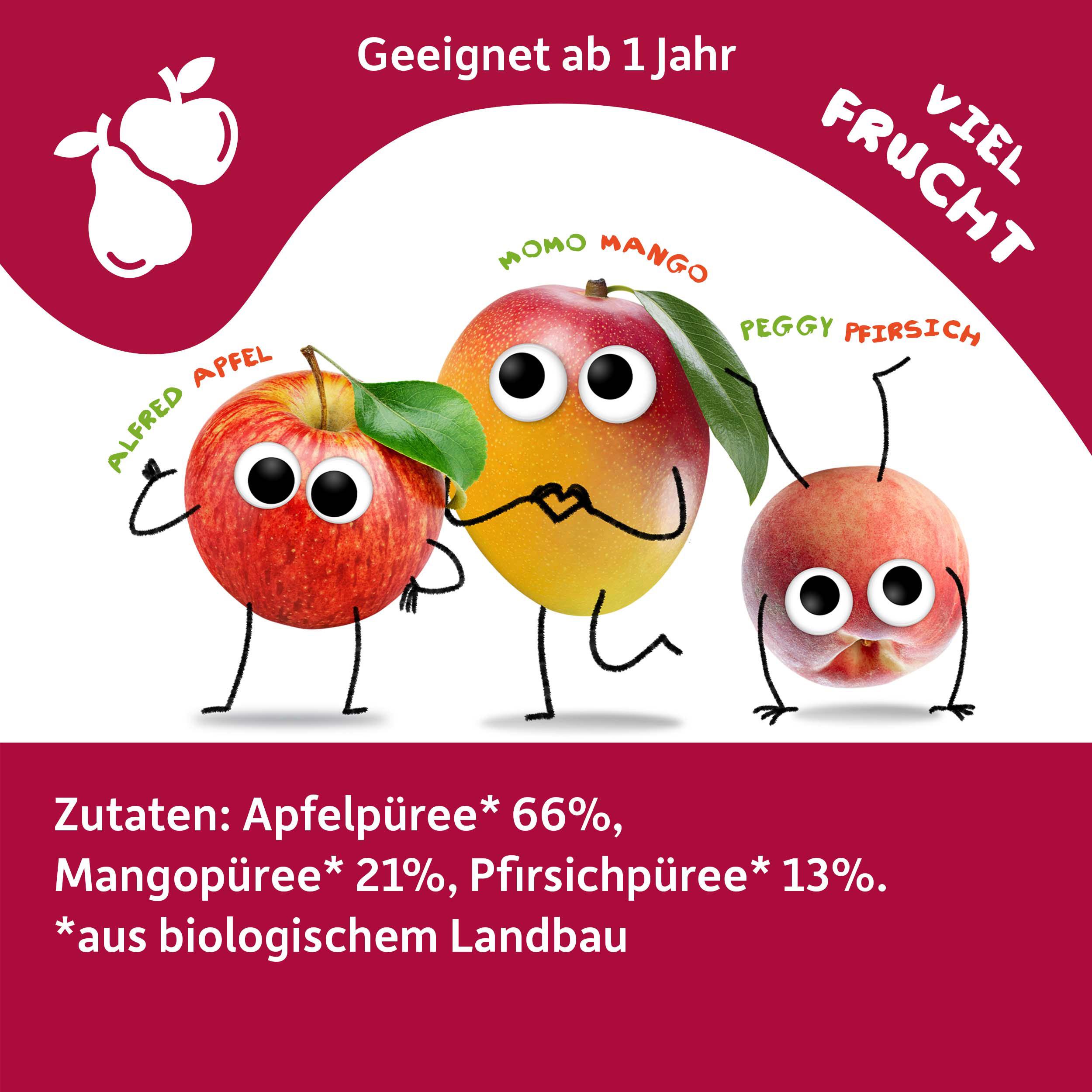 Produktbild Freche Freunde Bio Quetschie 100% Apfel, Mango&Pfirsich 6 von 9