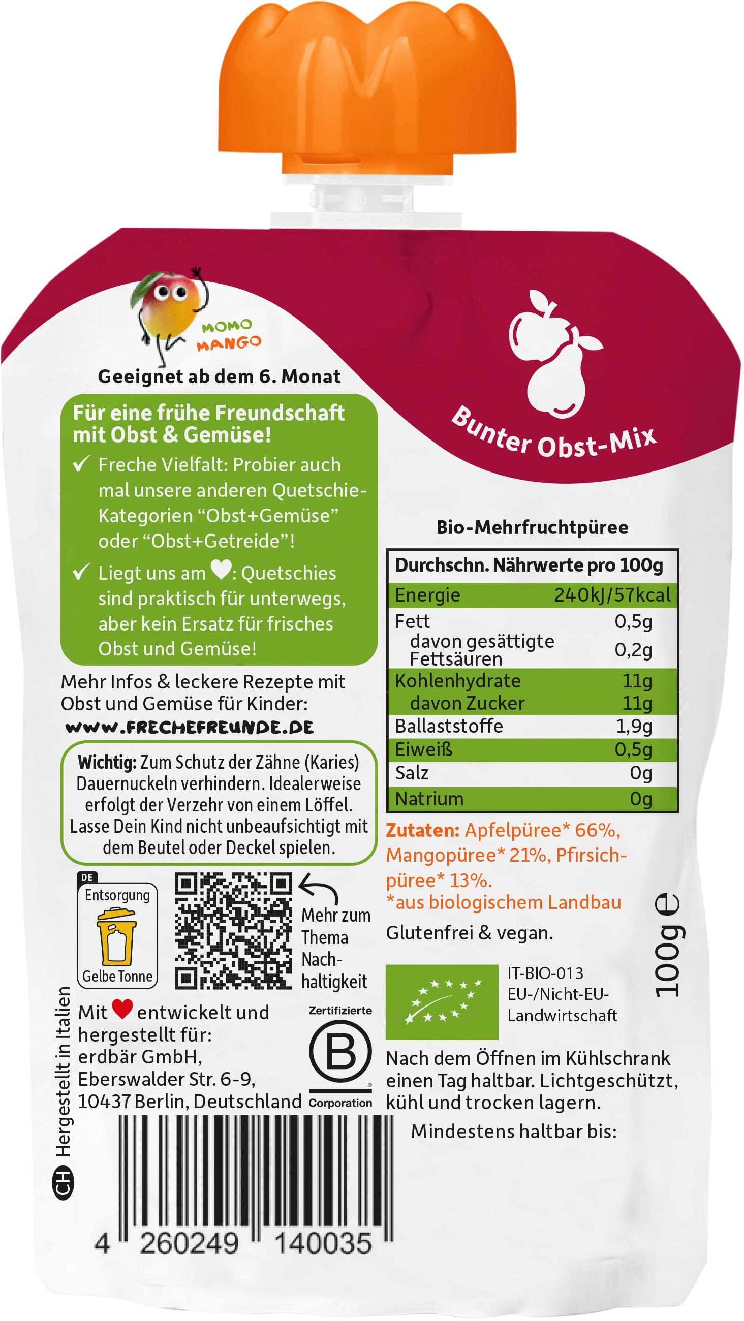 Produktbild Freche Freunde Bio Quetschie 100% Apfel, Mango&Pfirsich 2 von 9