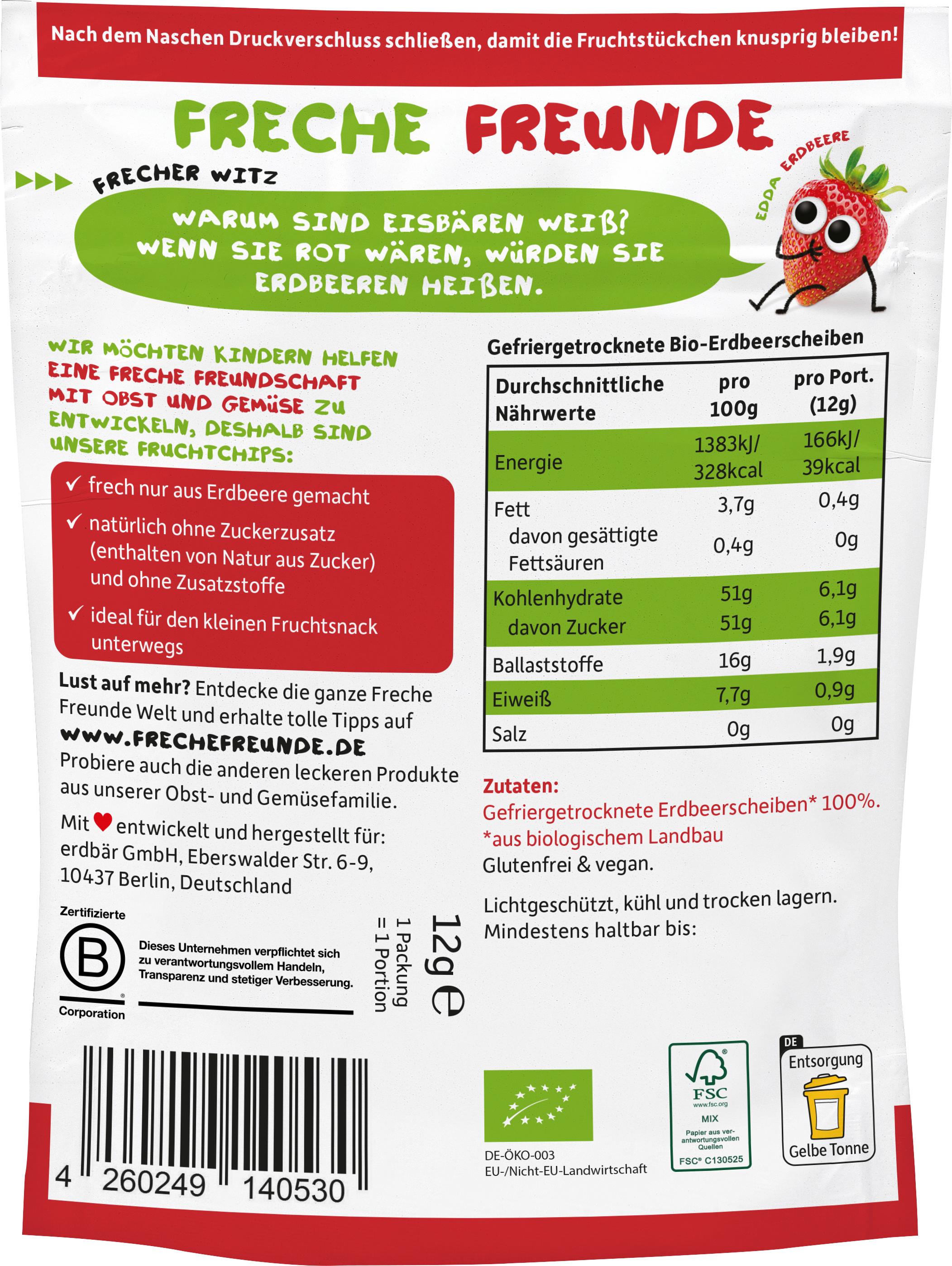 Produktbild Freche Freunde Bio Fruchtchips 100% Erdbeere 2 von 9