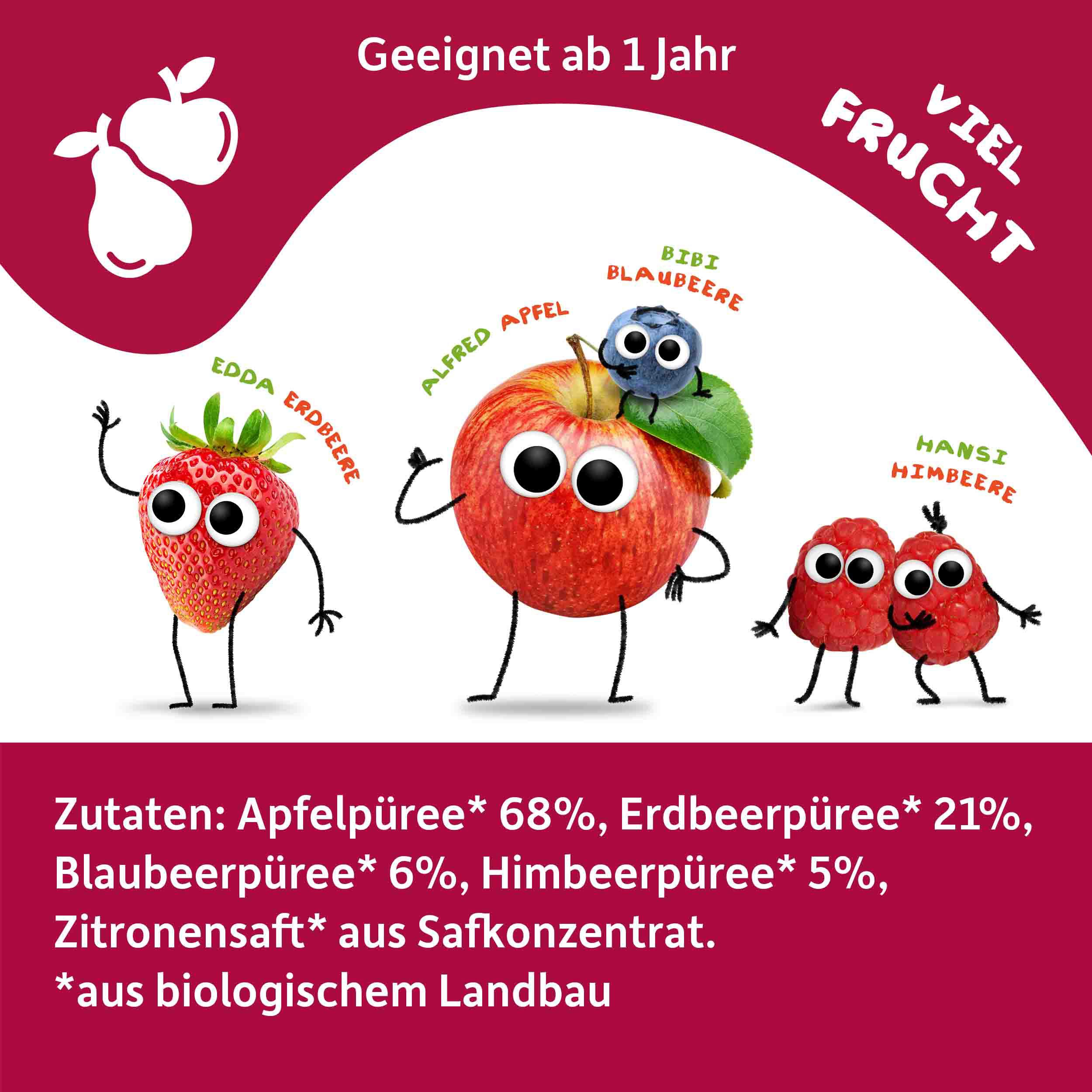 Produktbild Freche Freunde Bio Quetschie 100% Apfel, Erdbeere, Blaubeere&Himbeere 5 von 10