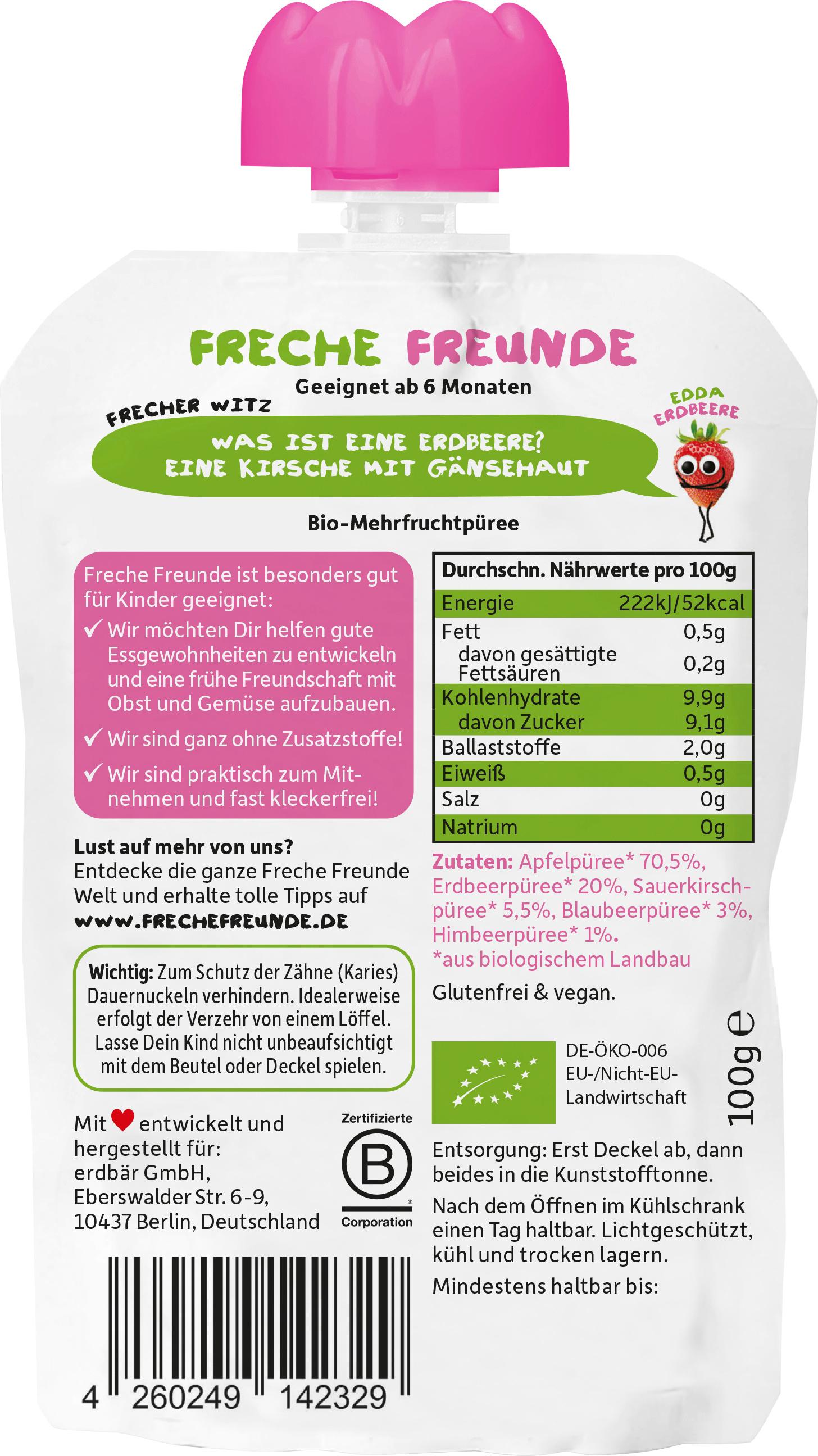 Produktbild Freche Freunde Bio Quetschie 100% Apfel, Erdbeere, Blaubeere&Himbeere 3 von 10