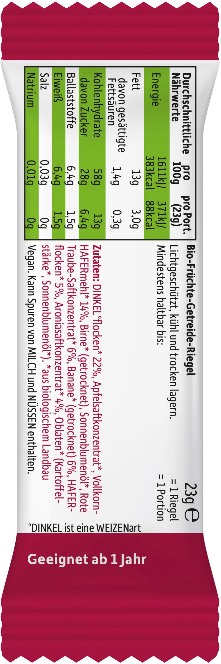 Produktbild Freche Freunde Bio Getreideriegel Rote Traube, Aronia&Banane 4er-Pack 2 von 12