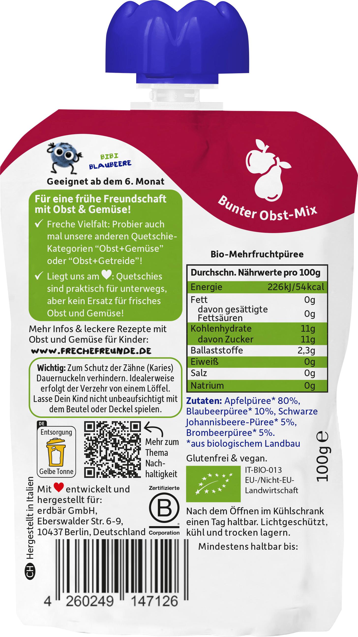 Produktbild Freche Freunde Bio Quetschie  Apfel, Blaubeere, Johannisbeere&Brombeere 2 von 10