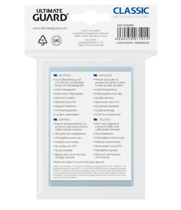 Produktbild Ultimate Guard Classic Soft Sleeves Standardgröße Transparent (100) UGD010001 3 von 3