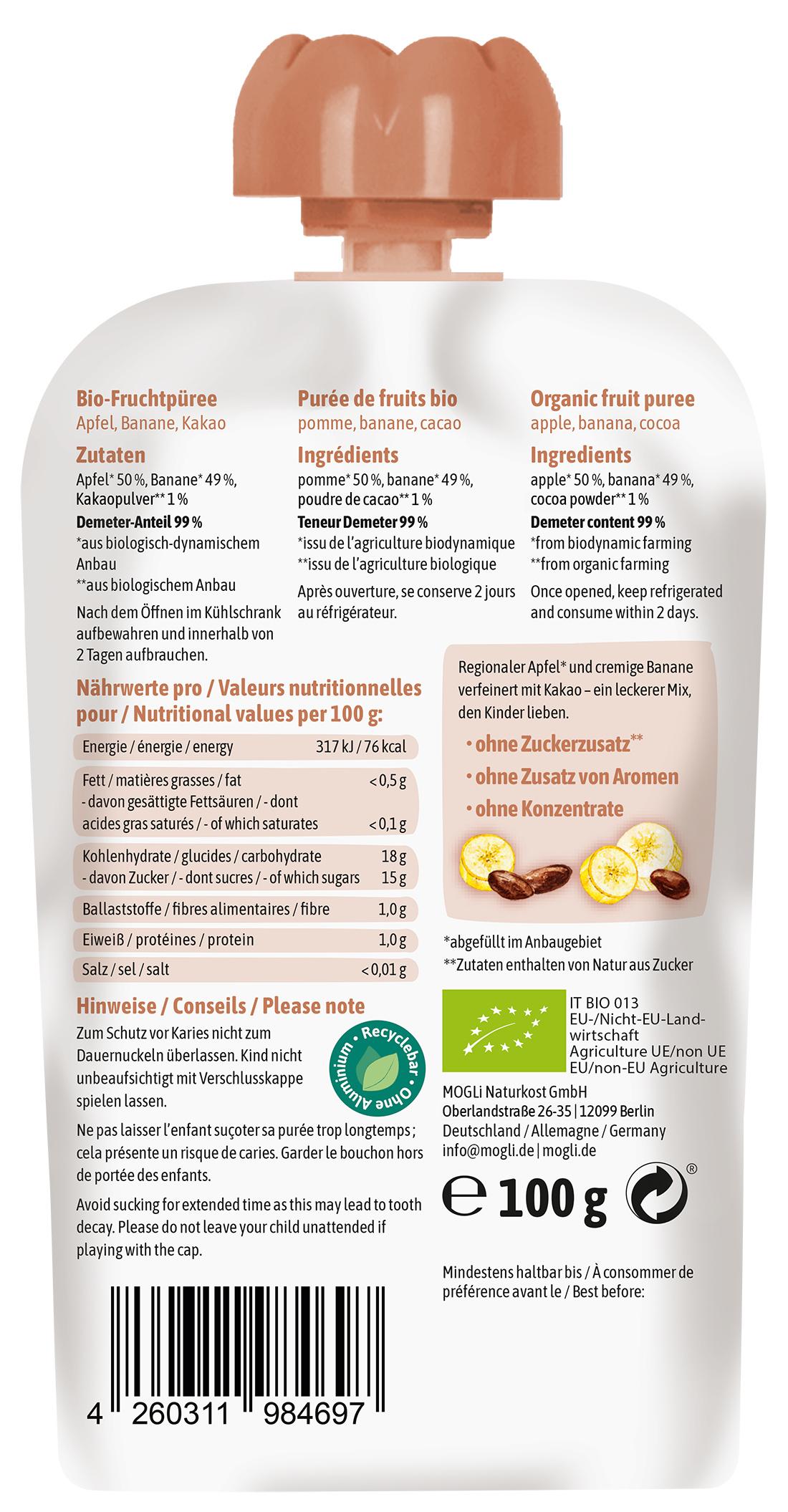 Produktbild MOGLi Bio Quetschie Kakao Banane 2 von 2