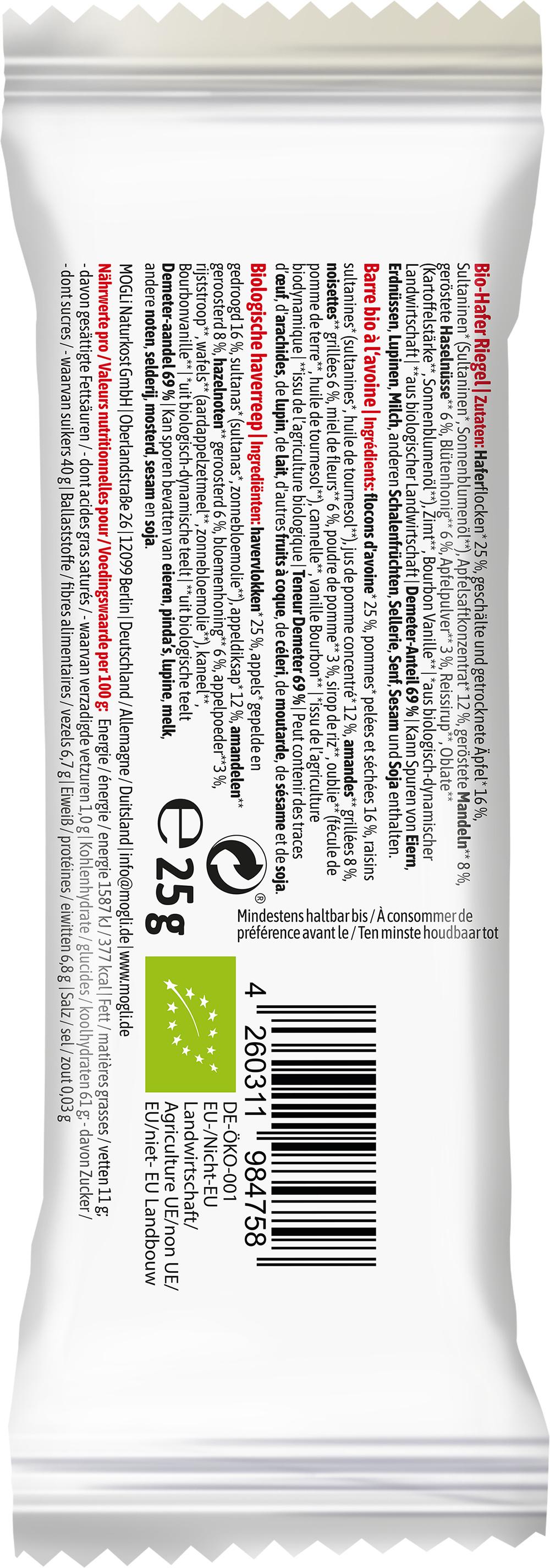 Produktbild MOGLi Bio Hafer Riegel mit Apfel und Mandeln 2 von 2