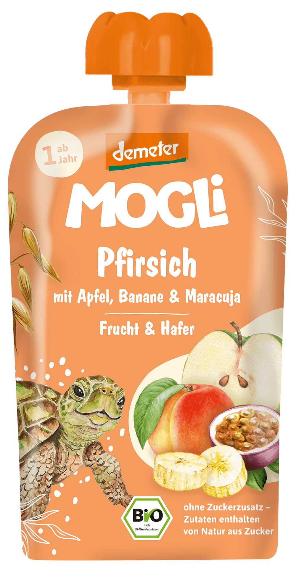 MOGLI Bio Demeter Quetschie Pfirsich mit Apfel, Banane & Maracuja