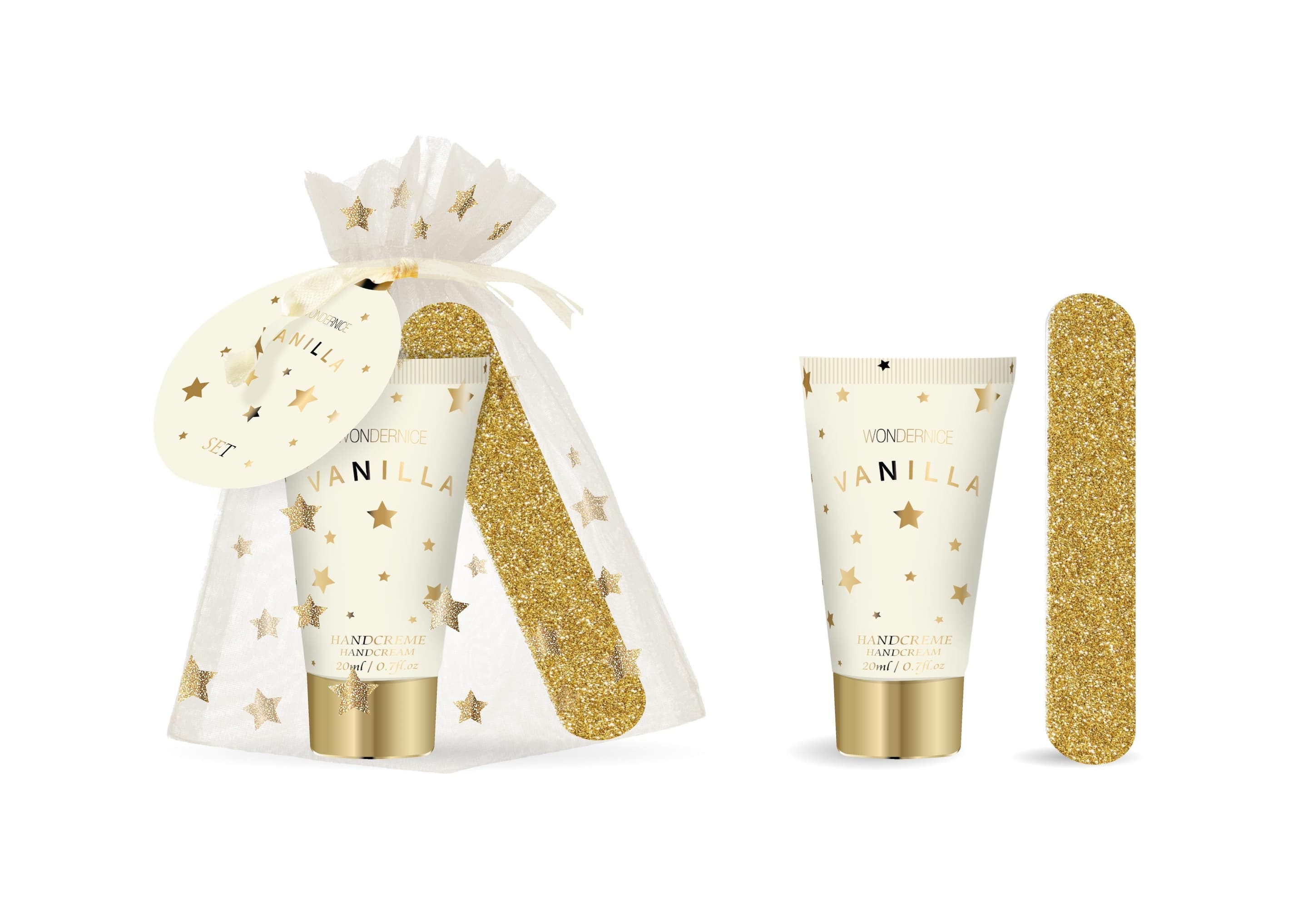 WONDERNICE Mini Handcreme im bedruckten Organzasäckchen Geschenkpackung