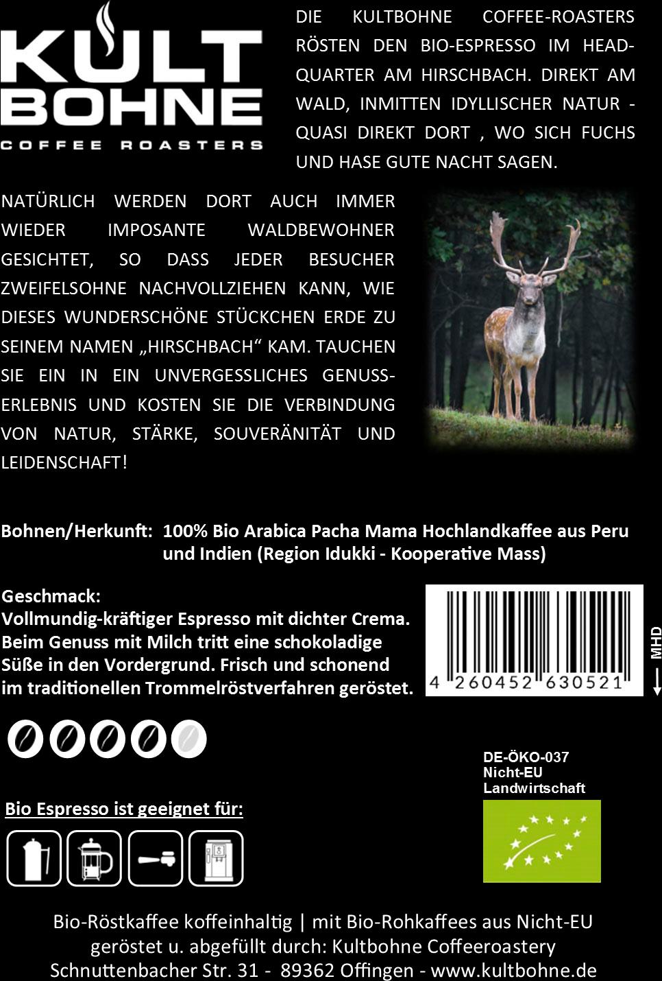 Produktbild KULTBOHNE Bio Kaffee Bohnen Espresso Hirschbach 2 von 2