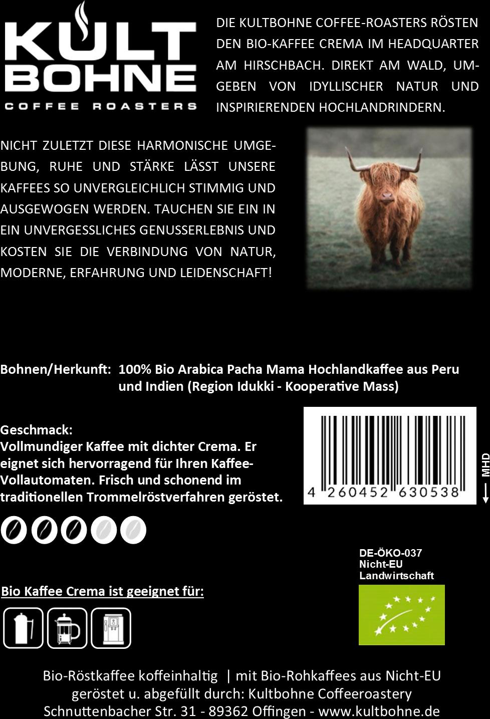 Produktbild KULTBOHNE Bio Kaffee Bohnen Crema Hirschbach 2 von 2