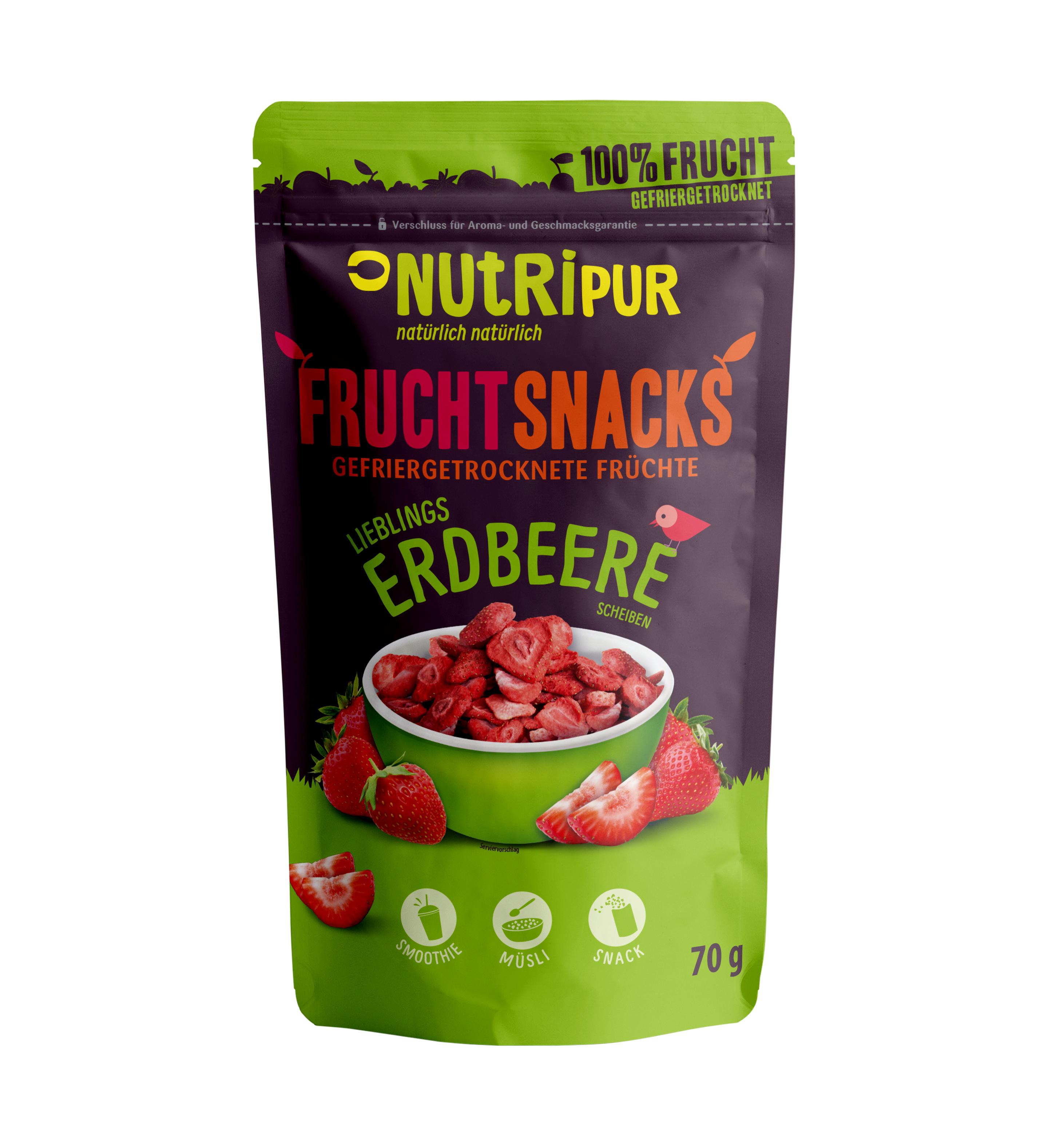 NUTRIPUR Fruchtsnack gefriergetrocknete Erdbeeren