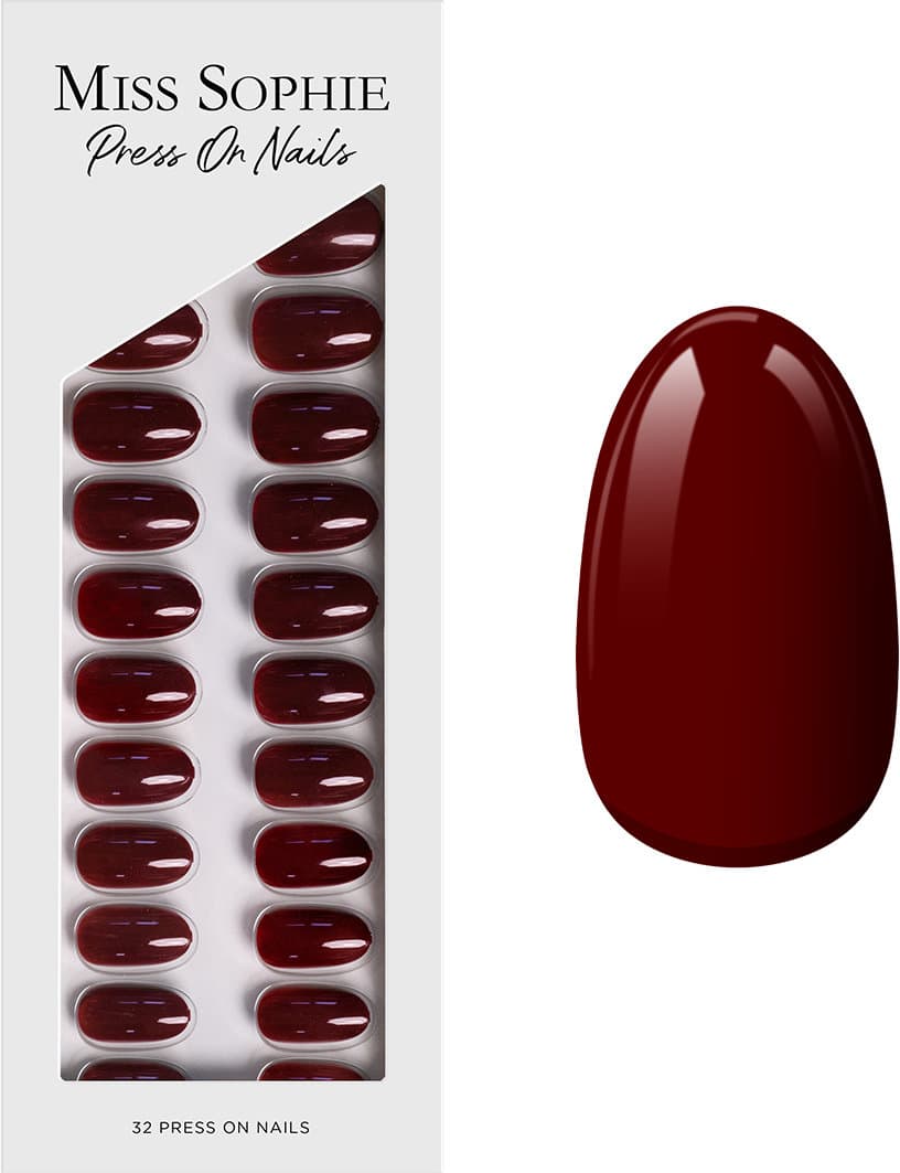 MISS SOPHIE Press On Nails Burgundy Short Round