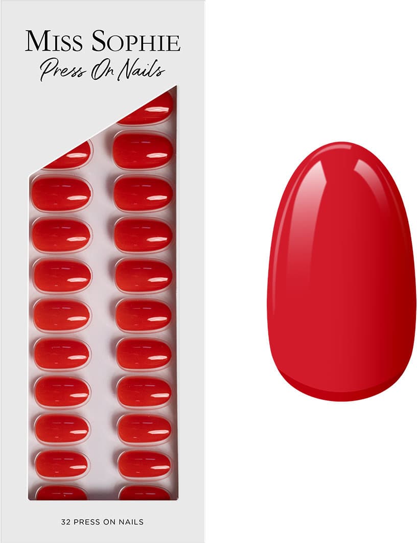 MISS SOPHIE Press On Nails Lipstick Red Short Round