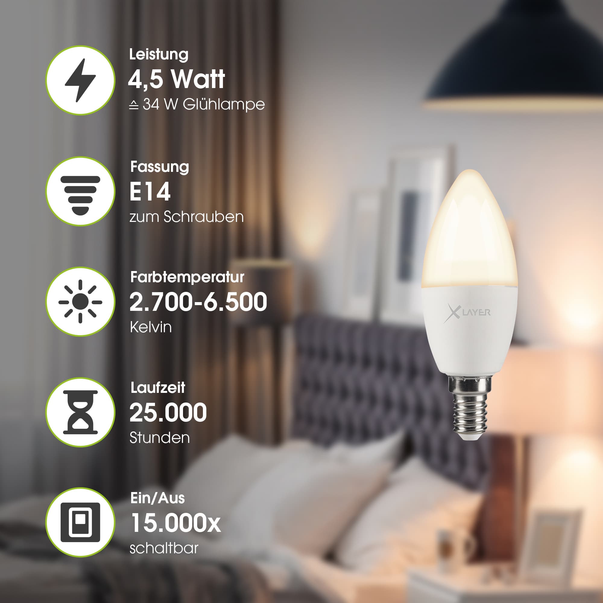Produktbild XLayer Smart Home WiFi LED E14 - 4.5 Watt Lampe - Birne Warm- und Kaltweiß Dimmbar 3 von 3