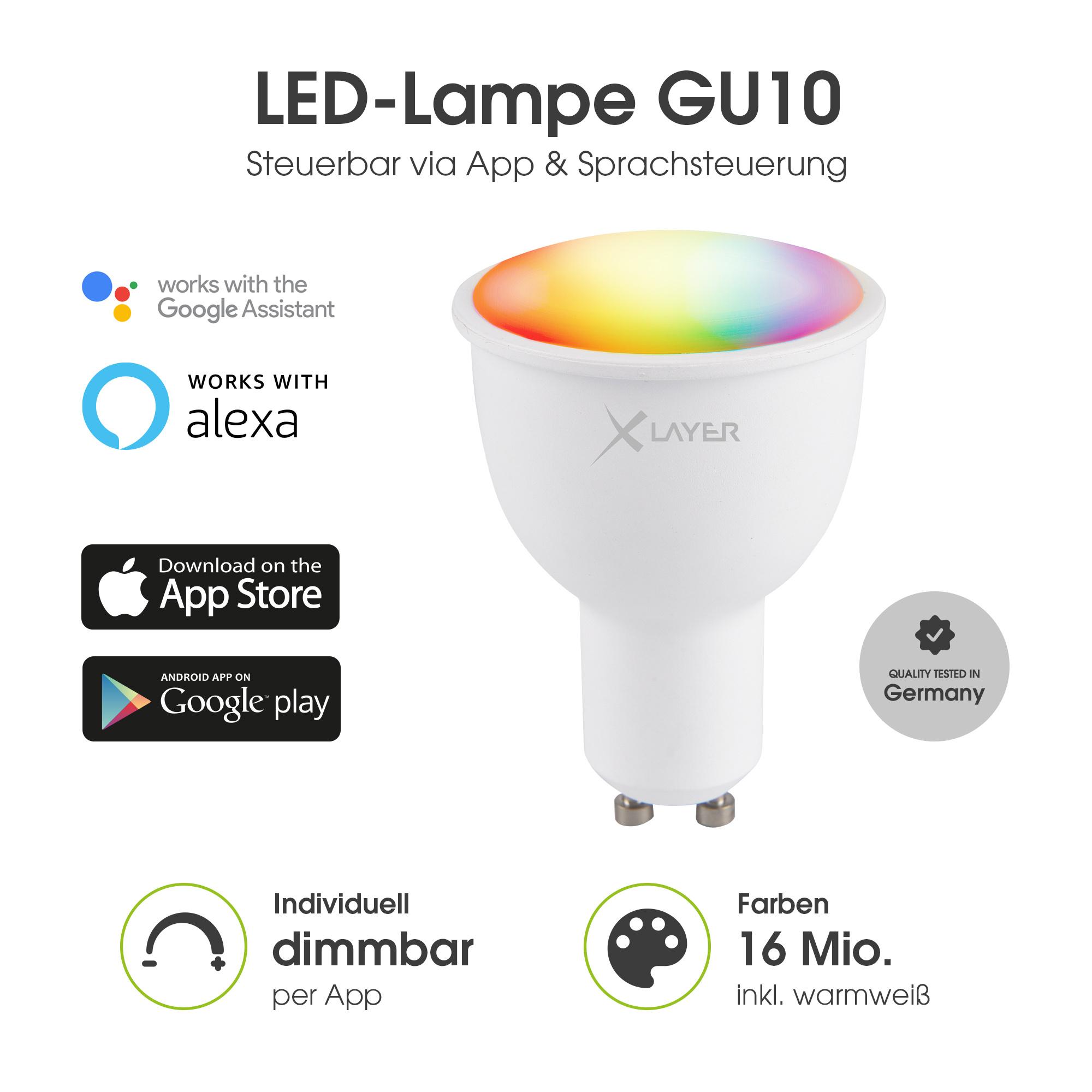 Produktbild XLayer Smart Home WiFi LED GU10 - 4.5 Watt Lampe - Birne Mehrfarbig, Dimmbar, Warm- und Kaltweiß 2 von 3