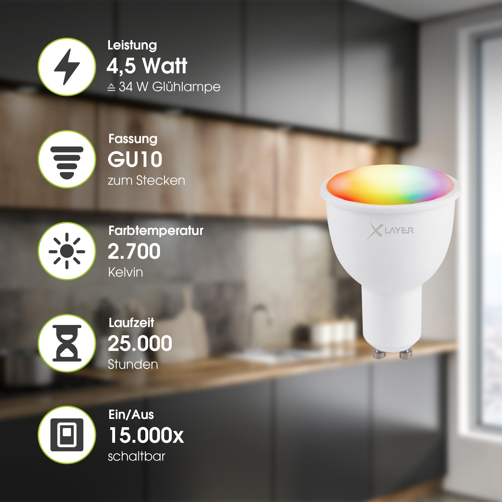 Produktbild XLayer Smart Home WiFi LED GU10 - 4.5 Watt Lampe - Birne Mehrfarbig, Dimmbar, Warm- und Kaltweiß 3 von 3