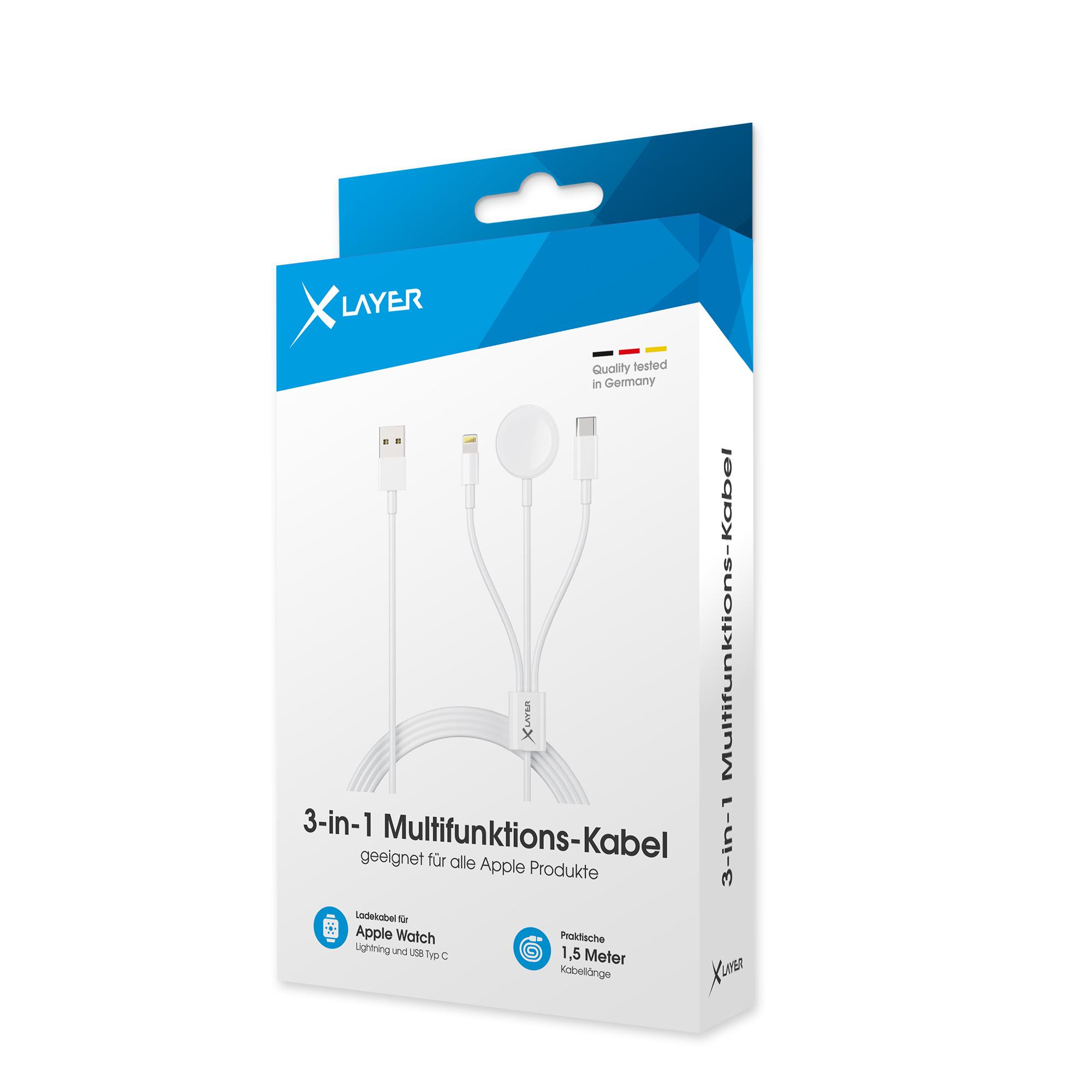 Produktbild XLayer 3 in 1 Multifunktions-Kabel für Apple Produkte 1.5m Weiß 2 von 4