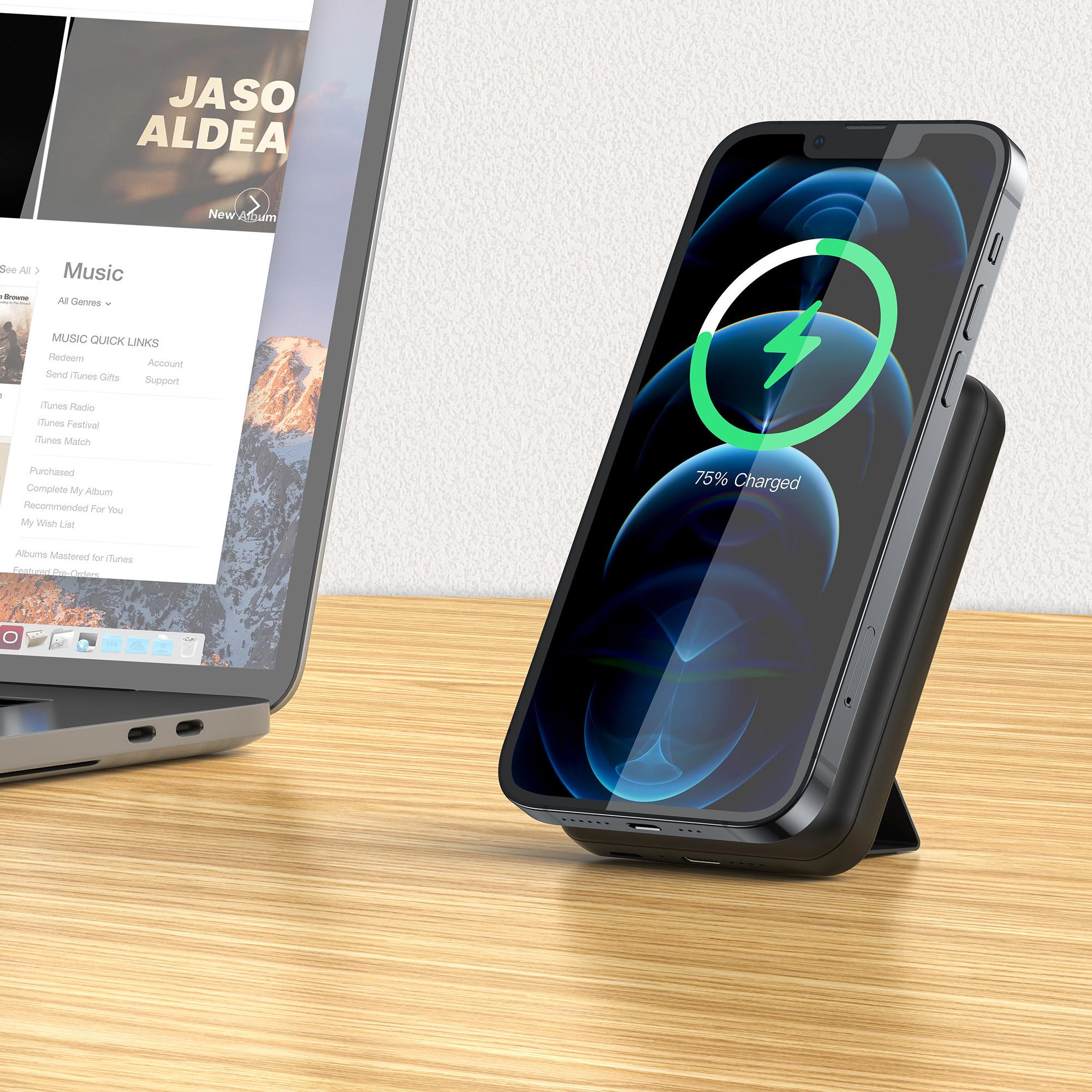 Produktbild XLayer MagFix Pro 2-in-1 Powerbank mit Standfuß 5.000 mAh Schwarz 2 von 6