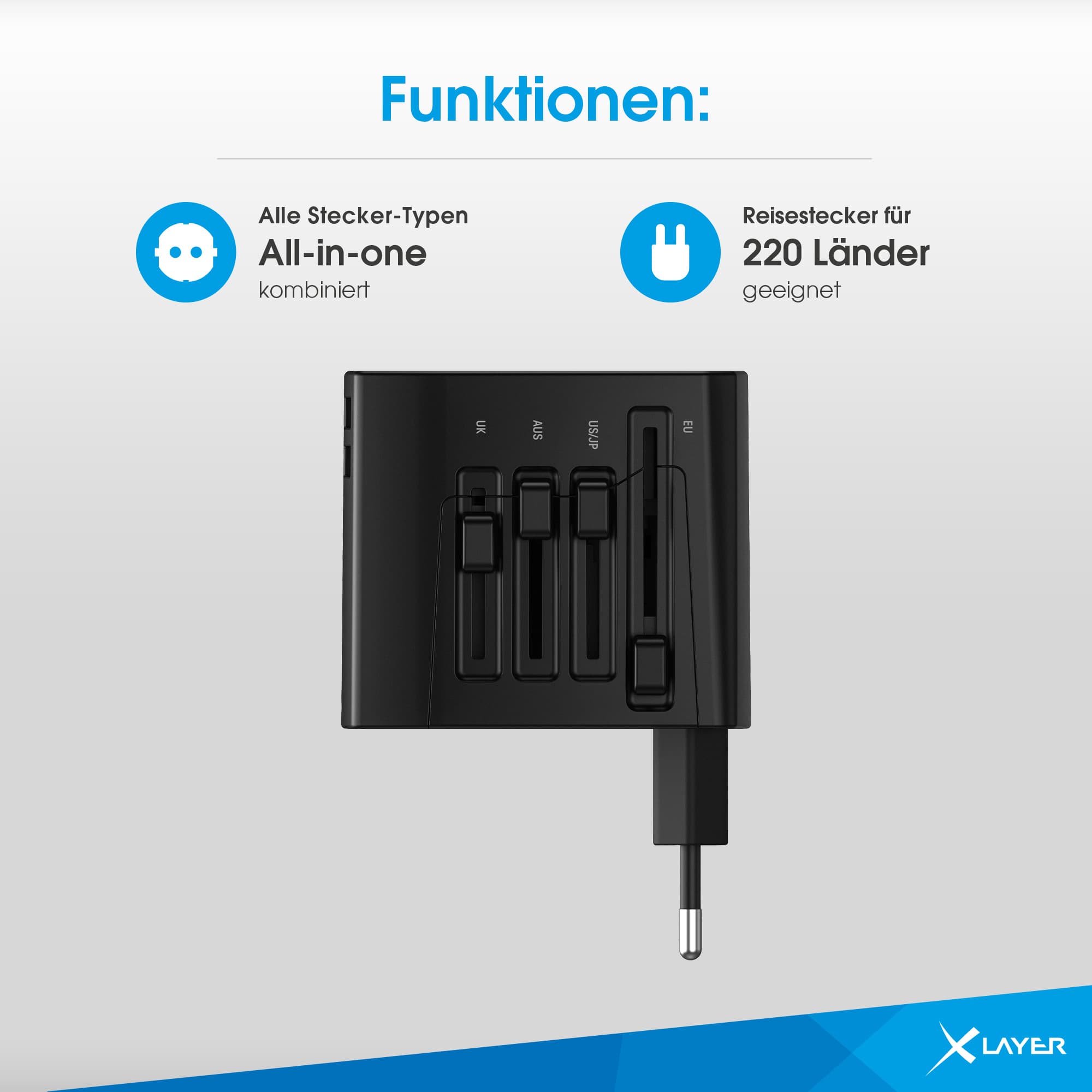 Produktbild XLayer Internationaler Reisestecker Weltweit Black 14 von 20