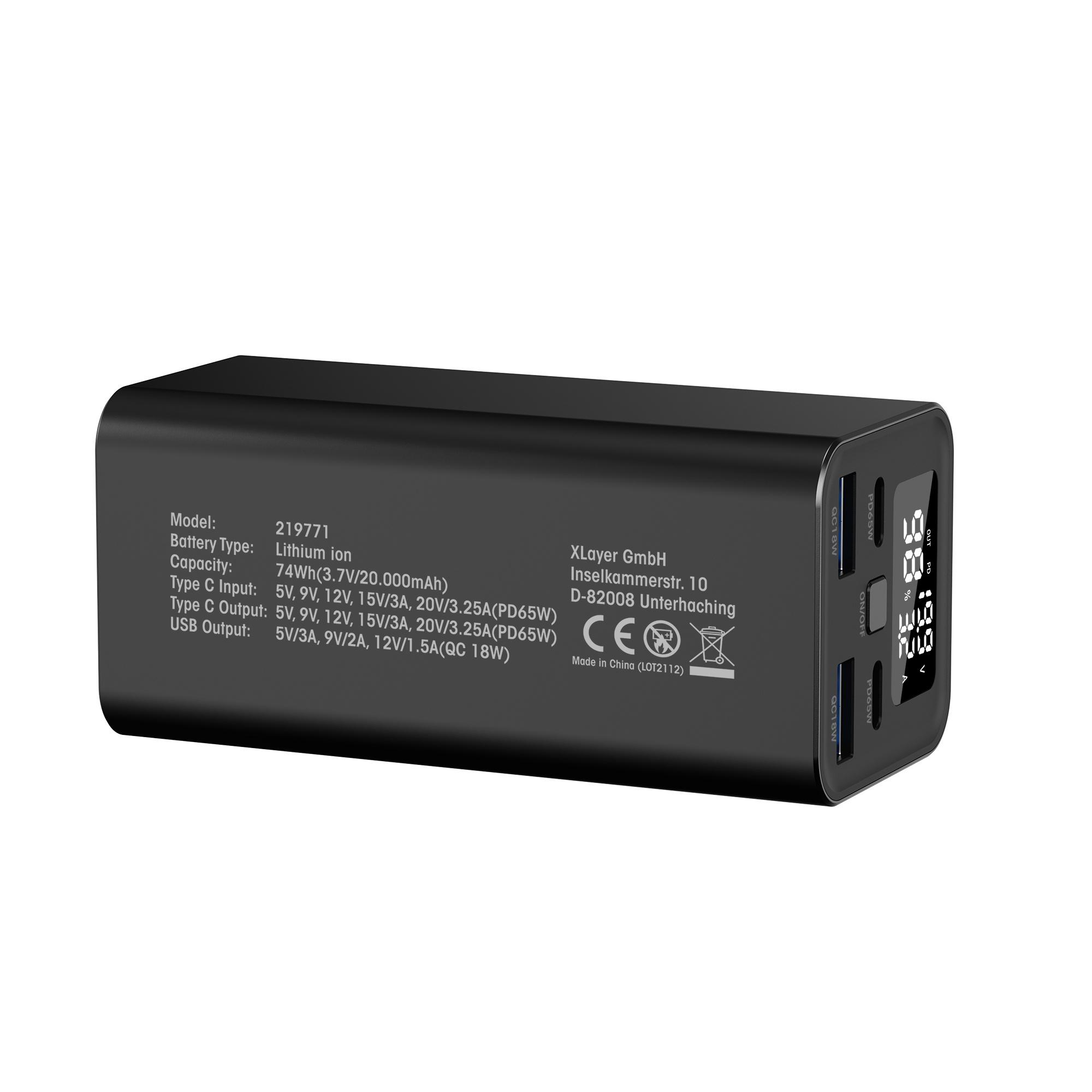Produktbild XLayer Power Bar 20.000 mAh 65W PD Black 8 von 12