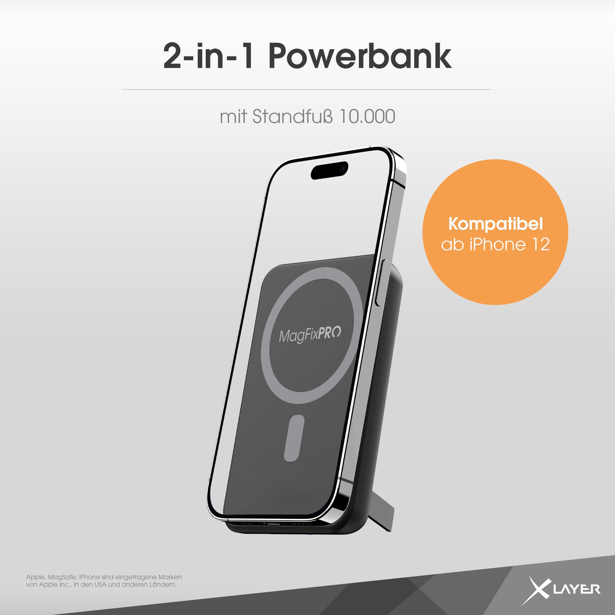 Produktbild XLayer MagFix Pro Powerbank Stand magnetisch 10.000 mAh PD 20W Schwarz 7 von 8