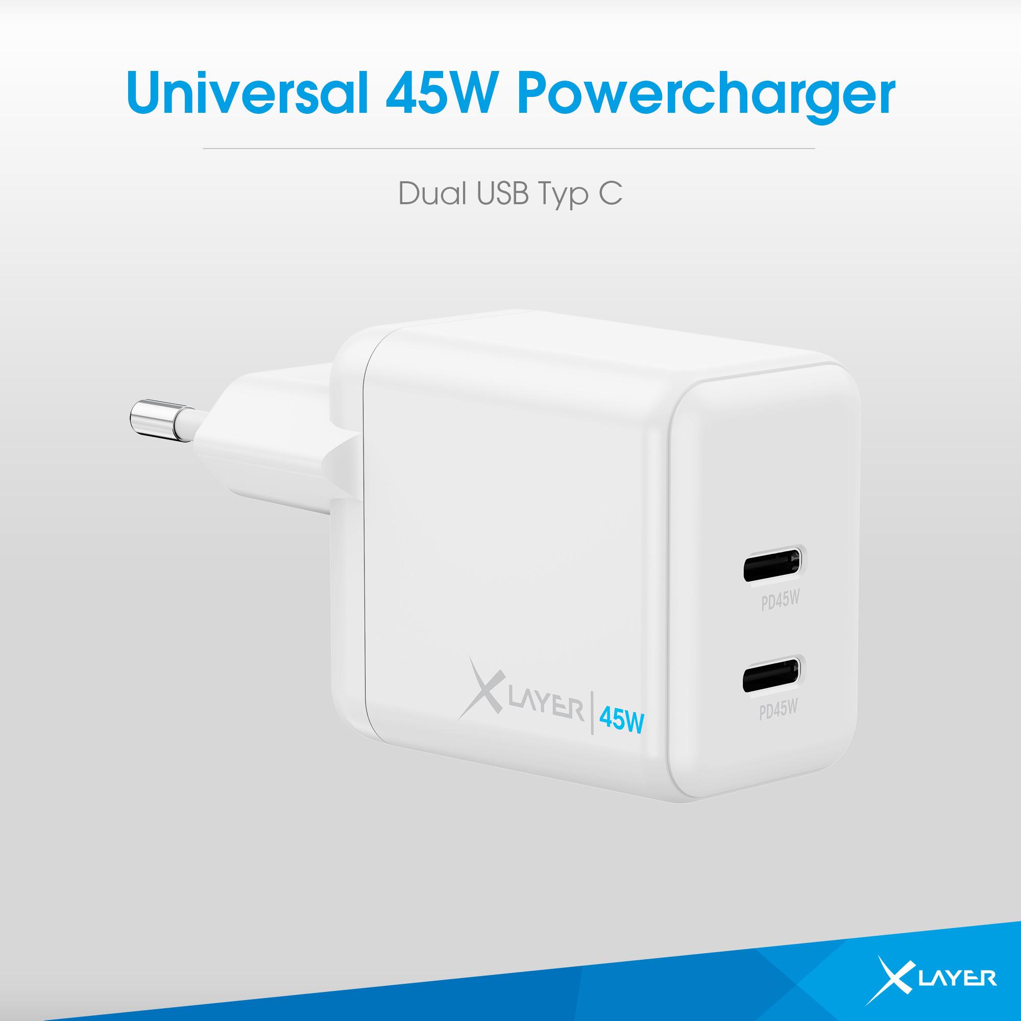 Produktbild XLayer Universal 45W Powercharger USB Typ C&USB Typ C White 4 von 5