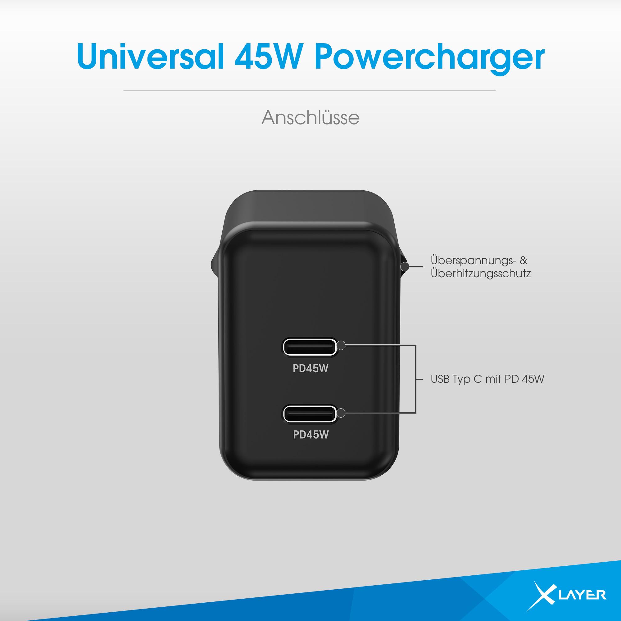 Produktbild XLayer Universal 45W Powercharger USB Typ C&USB Typ C Black 4 von 5