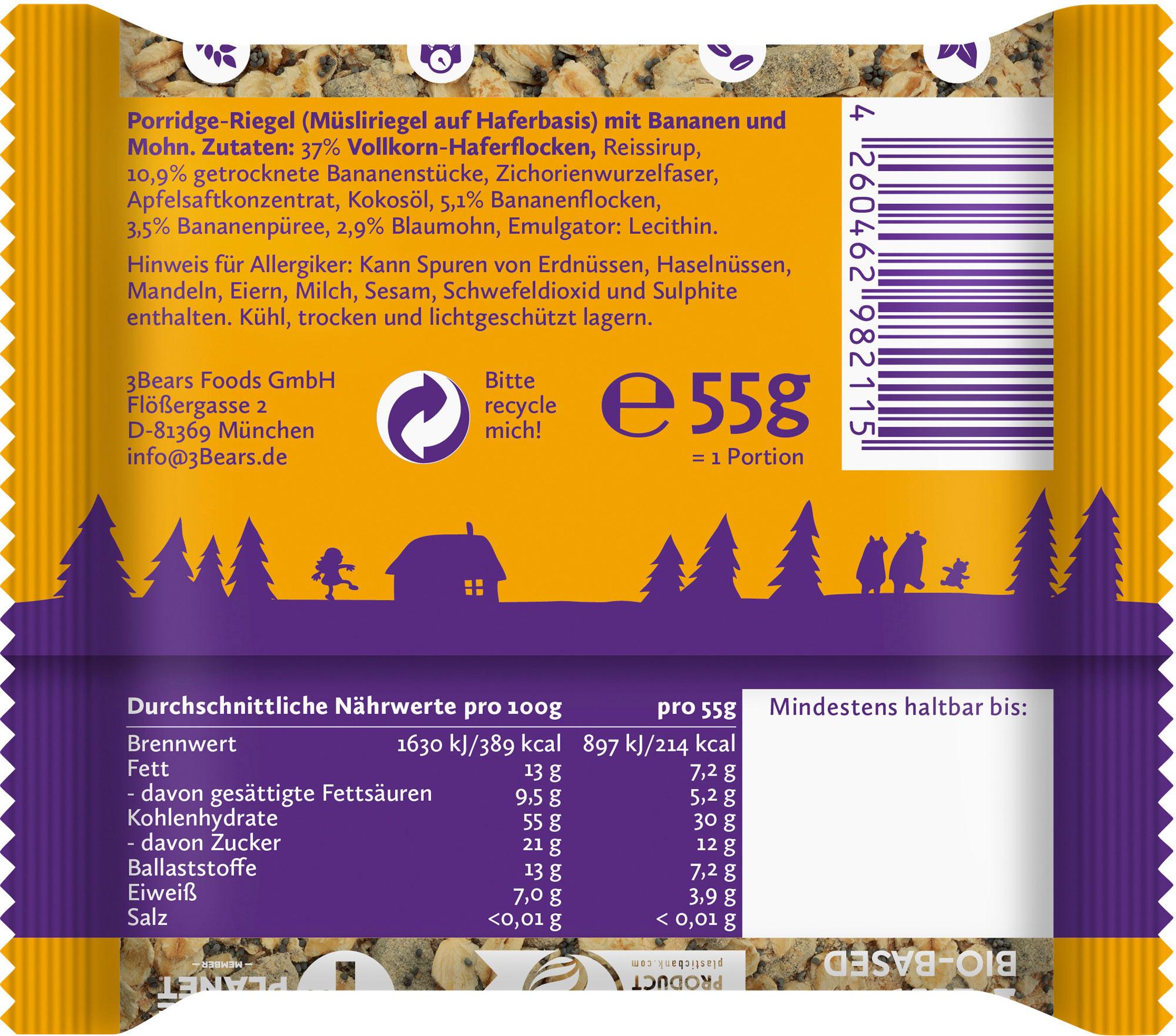 Produktbild 3Bears Pocket Porridge Mohnige Banane 2 von 2