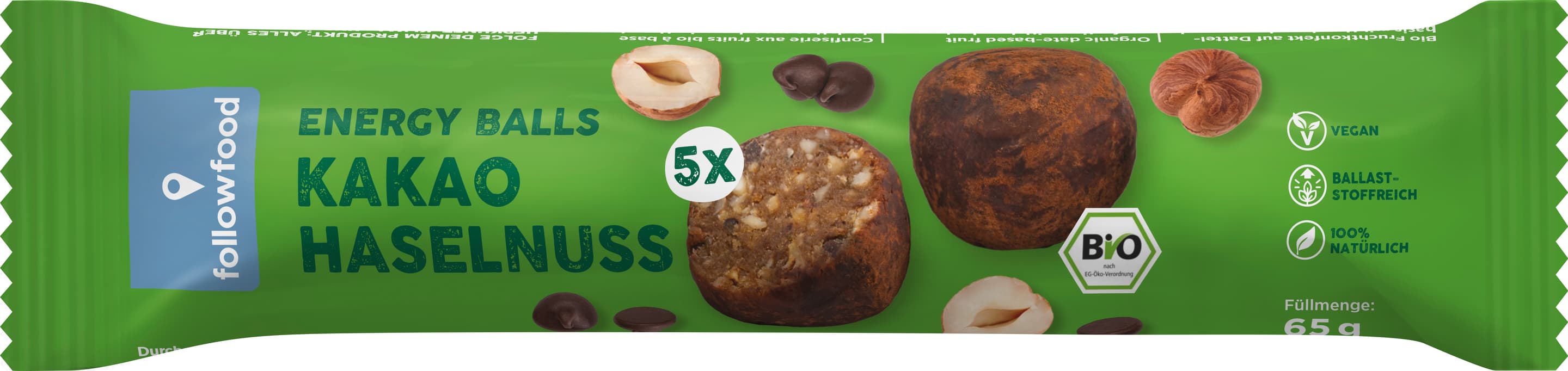 followfood Bio Energy Balls Kakao Haselnuss