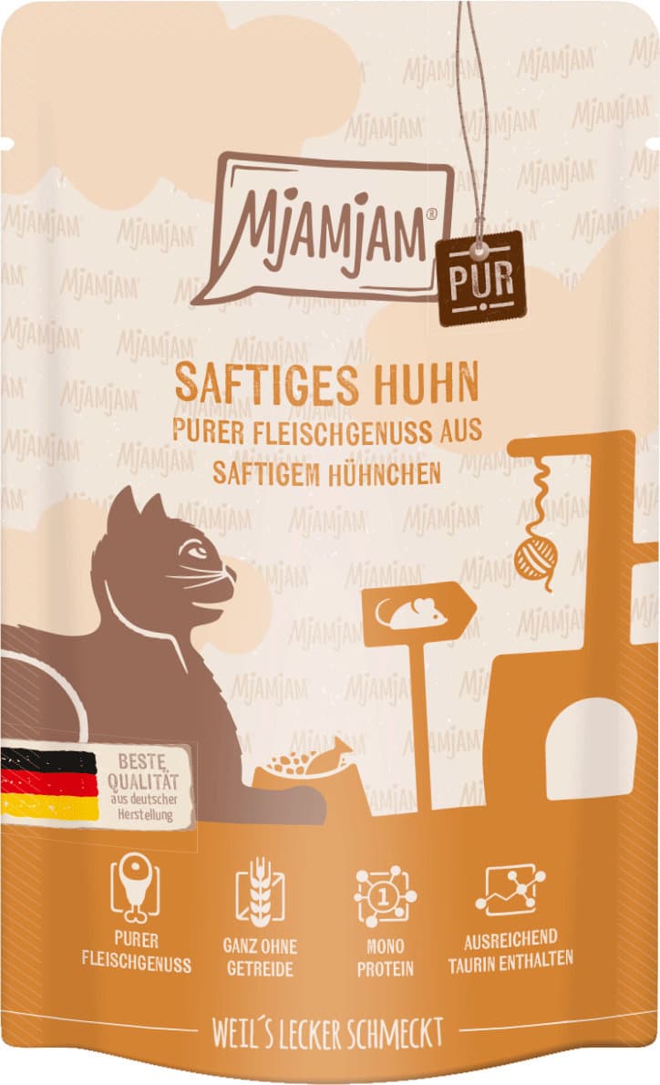 MjAMjAM Katzennassfutter Quetschie purer Fleischgenuss saftiges Huhn pur