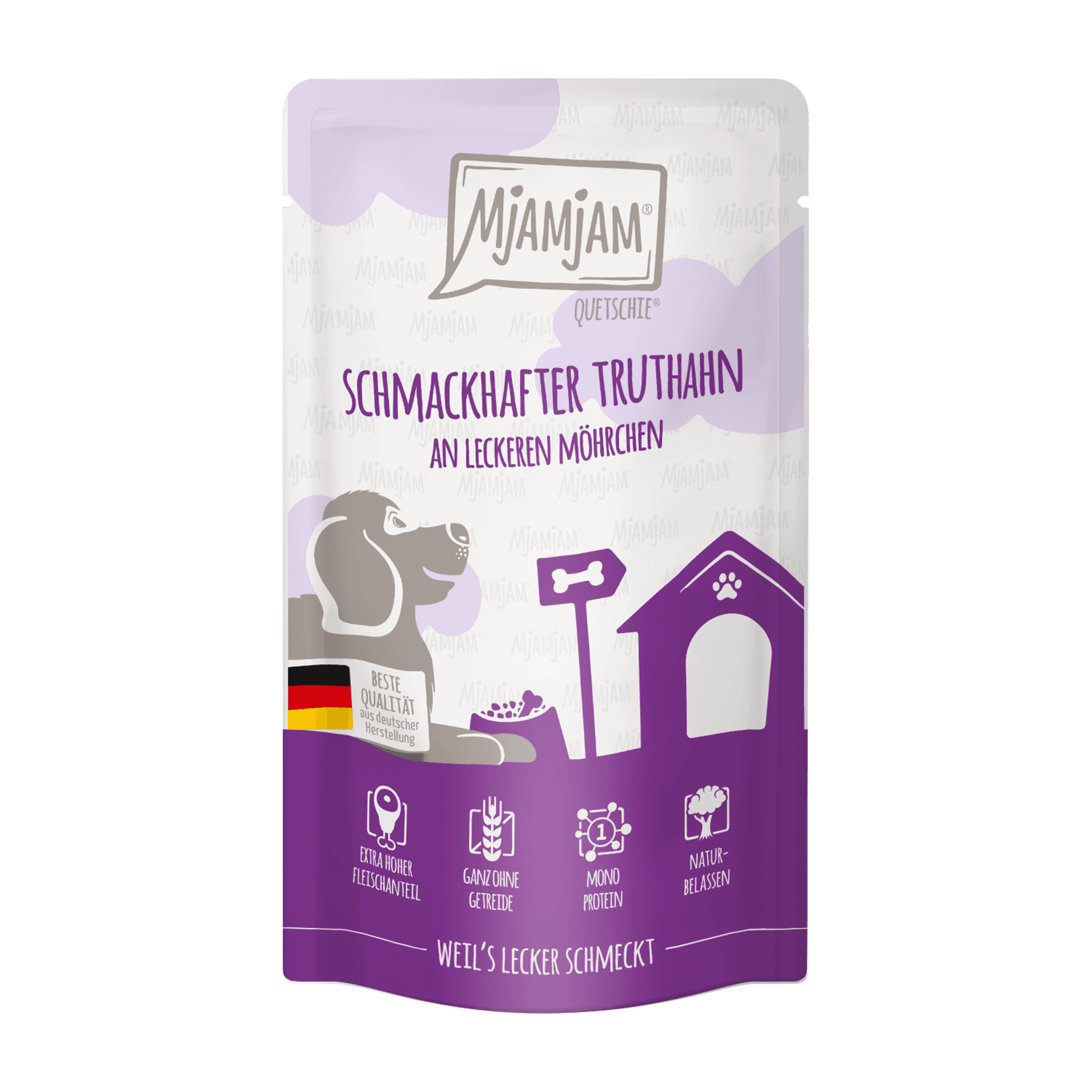 MjAMjAM Hundenassfutter Quetschie schmackhafter Truthahn an leckeren Möhrchen