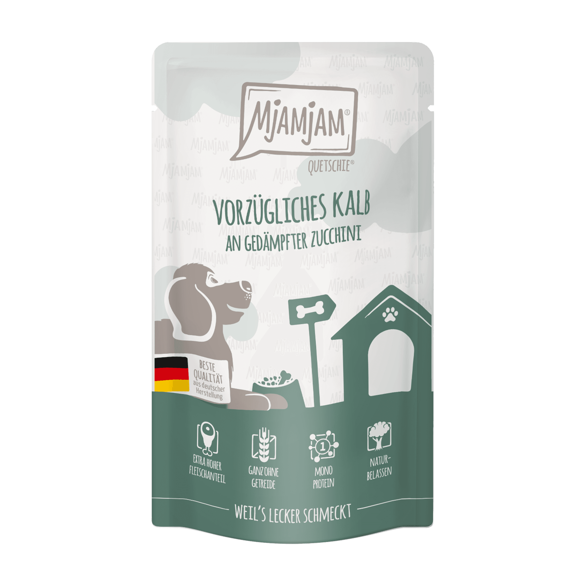 MjAMjAM Hundenassfutter Quetschie vorzügliches Kalb an gedämpfter Zucchini