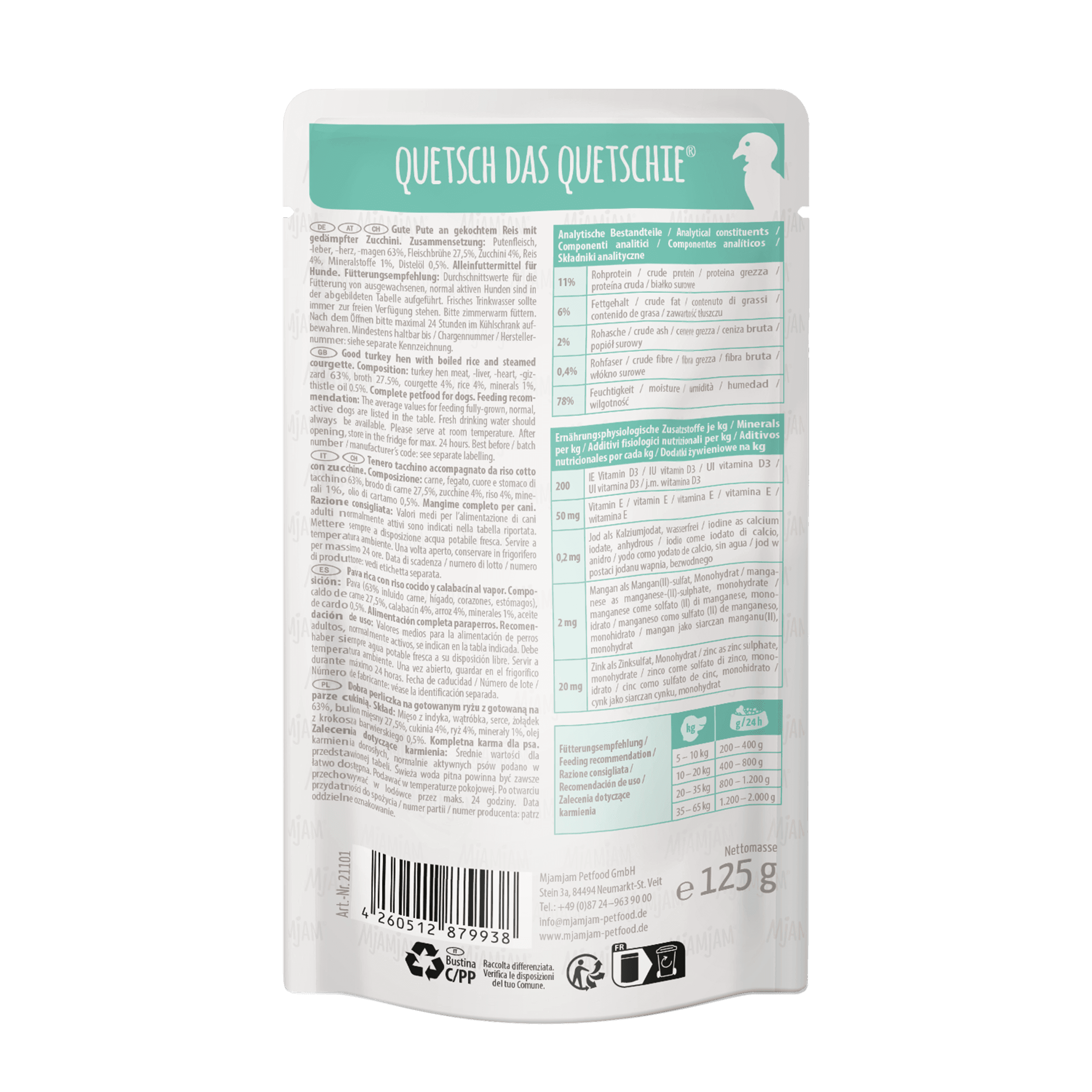 Produktbild MjAMjAM Hundenassfutter Quetschie gute Pute an gekochtem Reis mit gedämpfter Zucchini 2 von 2
