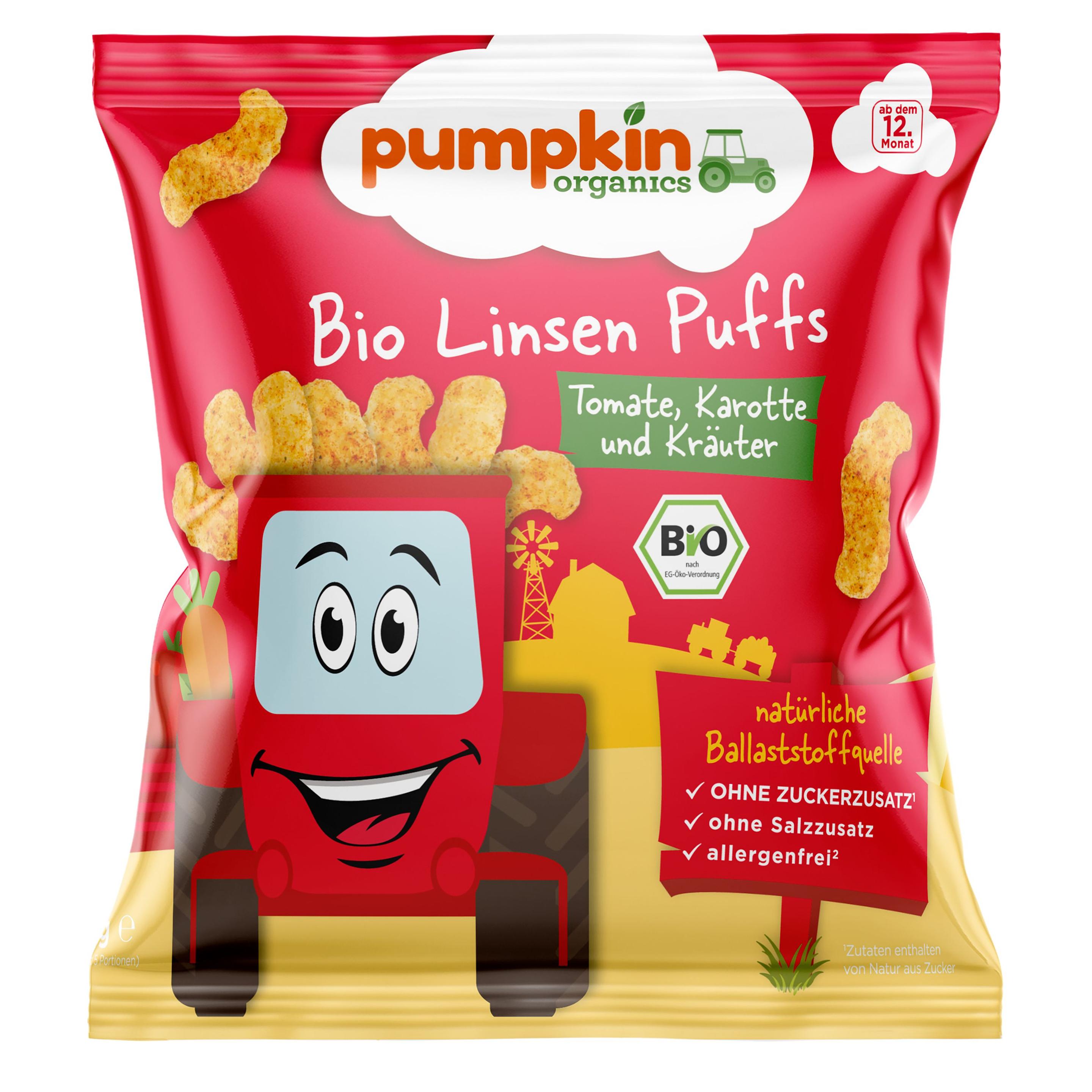 pumpkin organics Bio Linsen Puffs mit Tomate, Karotte&Kräutern