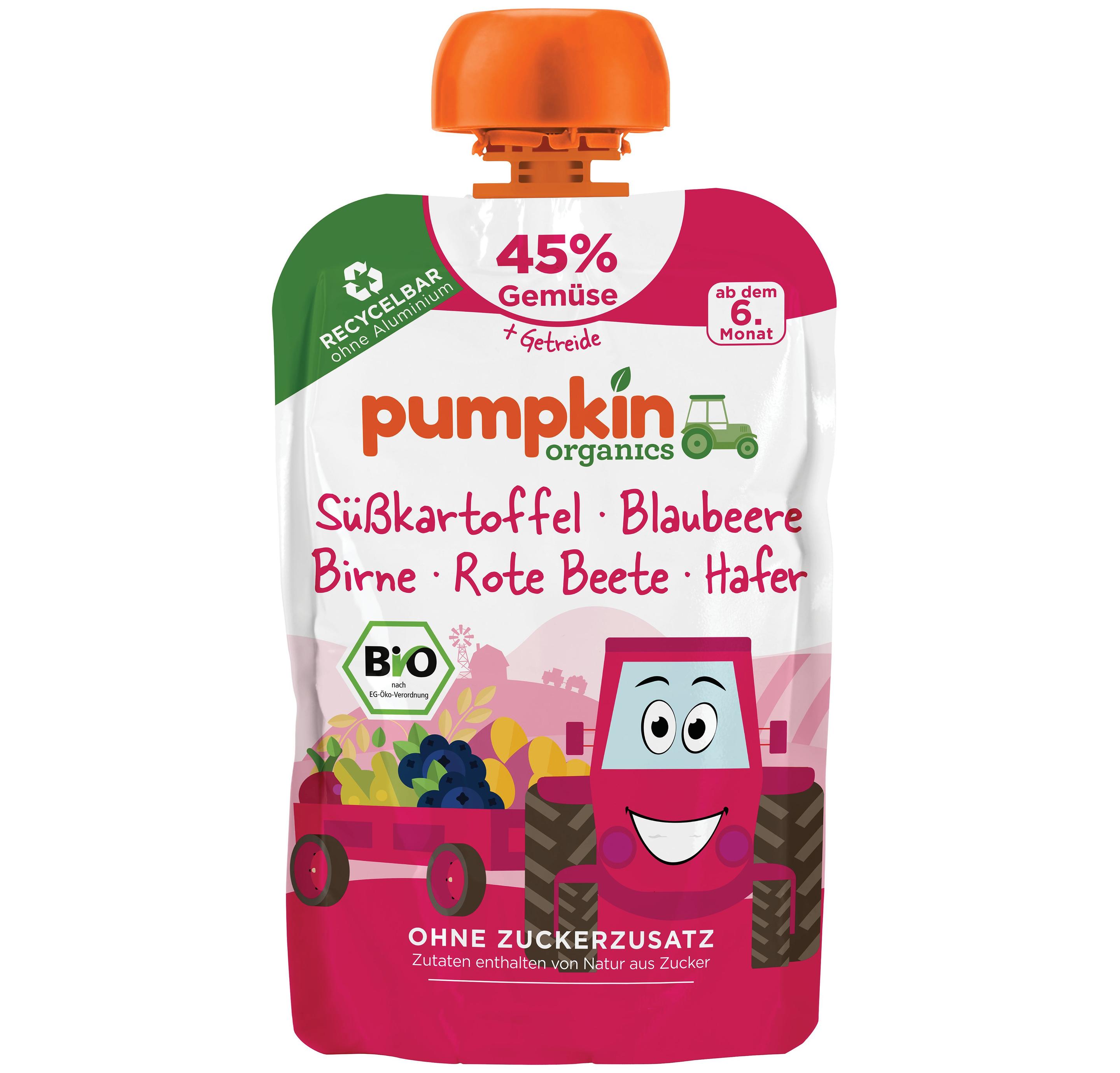 pumpkin organics Bio Quetschie Süßkartoffel, Blaubeere, Rote Beete, Hafer
