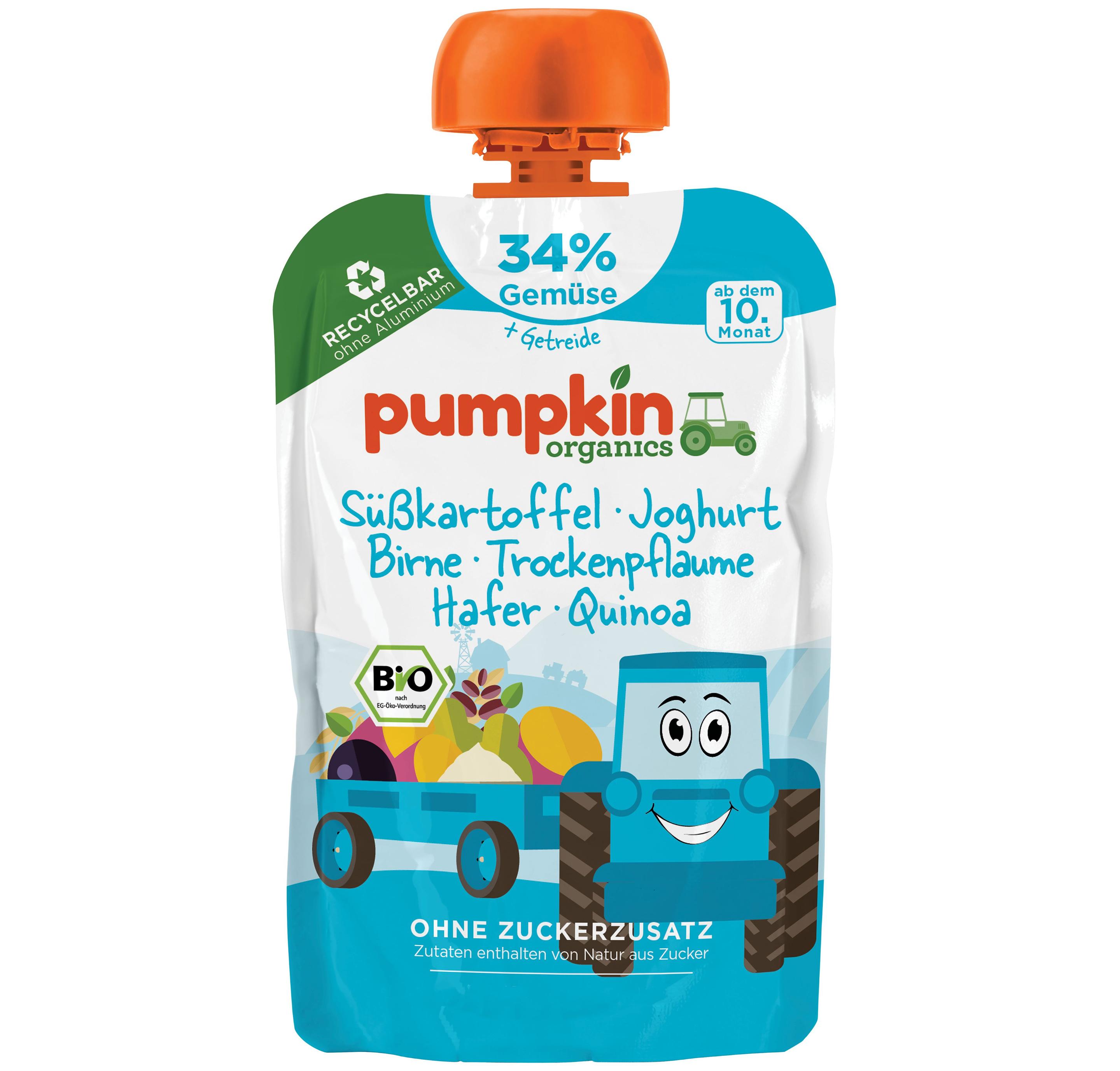 pumpkin organics Bio Quetschie Süßkartoffel, Joghurt, Trockenpflaume, Hafer