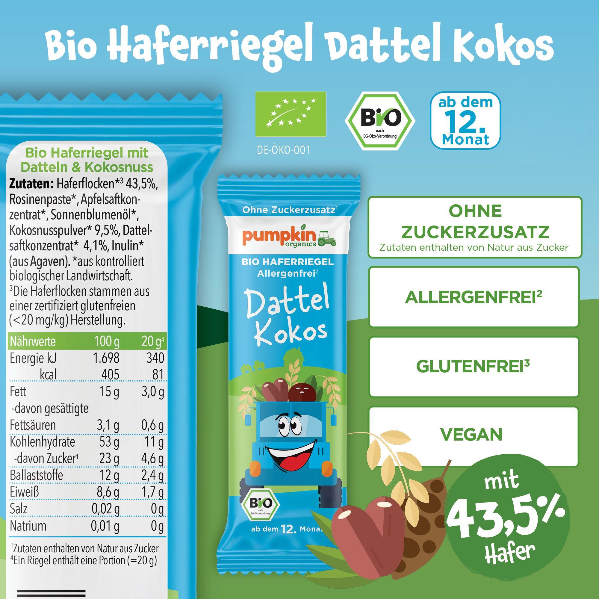 Produktbild pumpkin organics Bio Haferriegel mit Dattel&Kokos 4 von 10