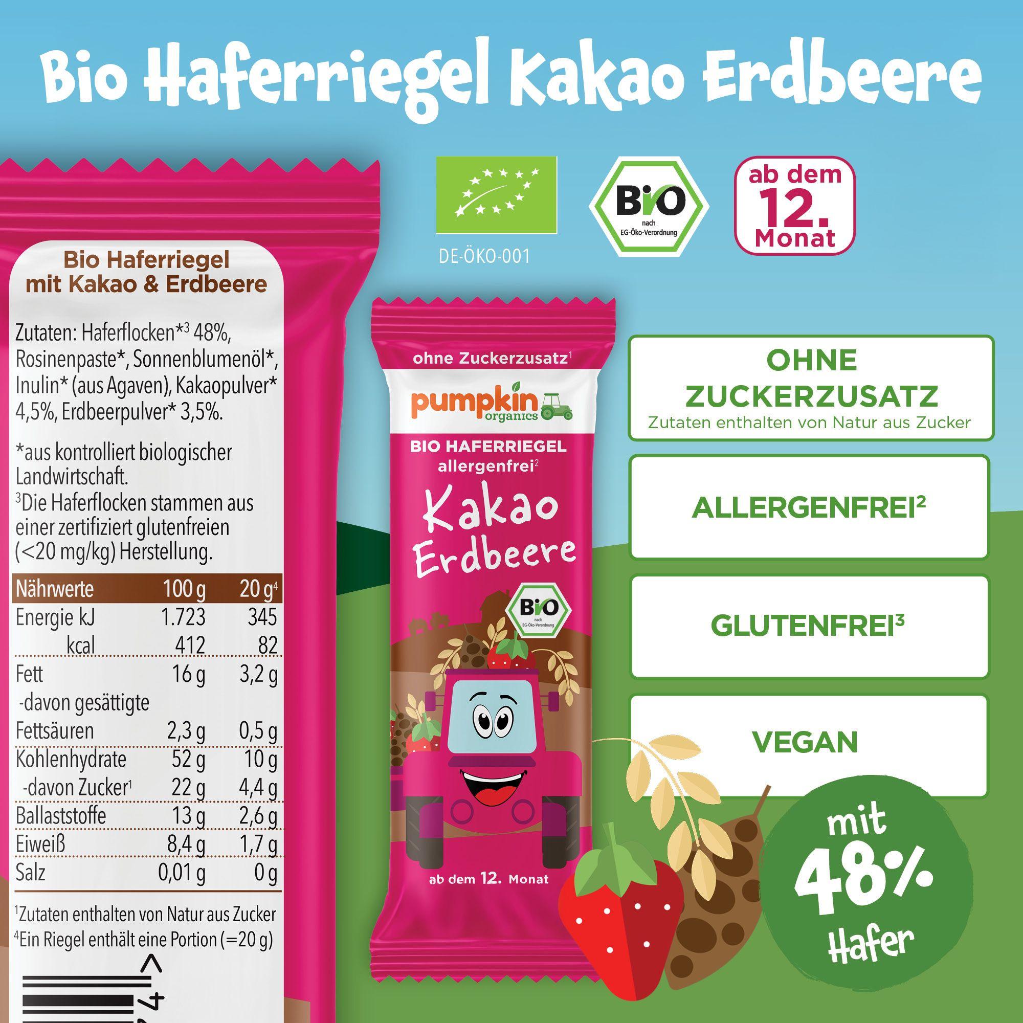Produktbild pumpkin organics Bio Haferriegel mit Kakao&Erdbeere 4 von 10