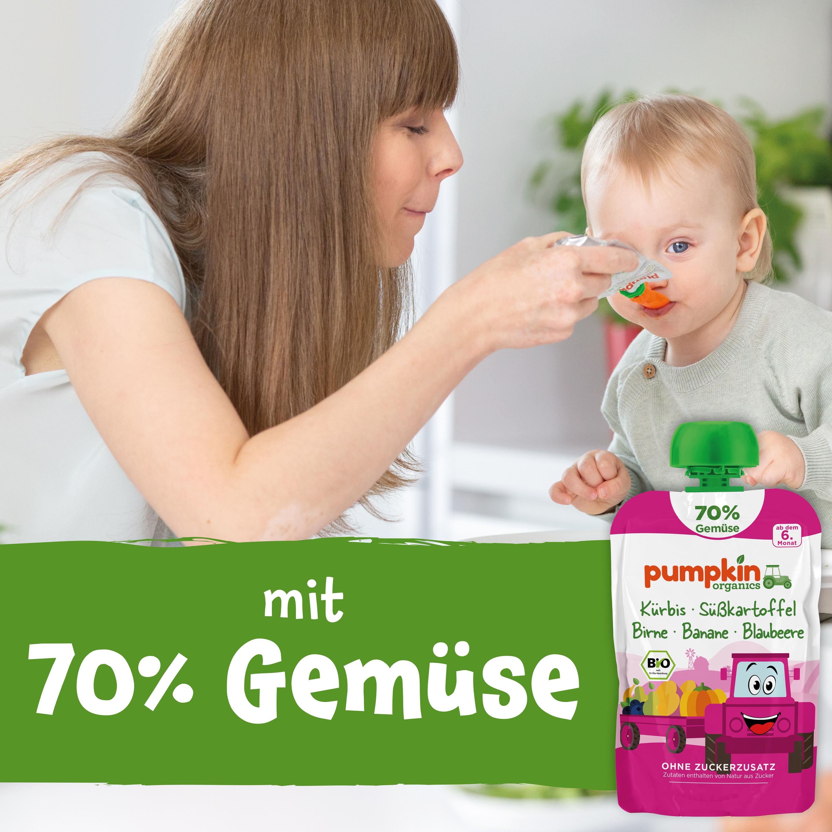 Produktbild pumpkin organics Bio Quetschie Kürbis, Süßkartoffel, Birne, Banane, Blaubeere 5 von 10