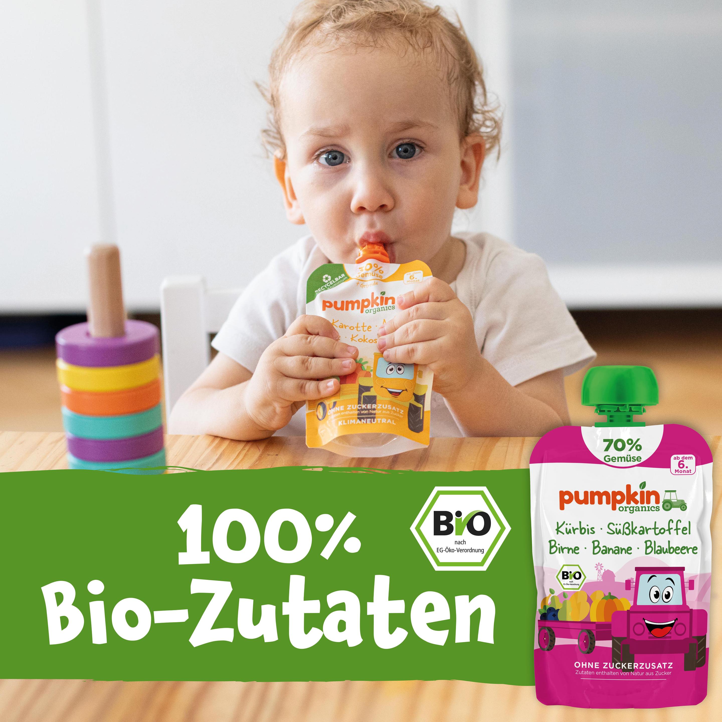 Produktbild pumpkin organics Bio Quetschie Kürbis, Süßkartoffel, Birne, Banane, Blaubeere 7 von 10