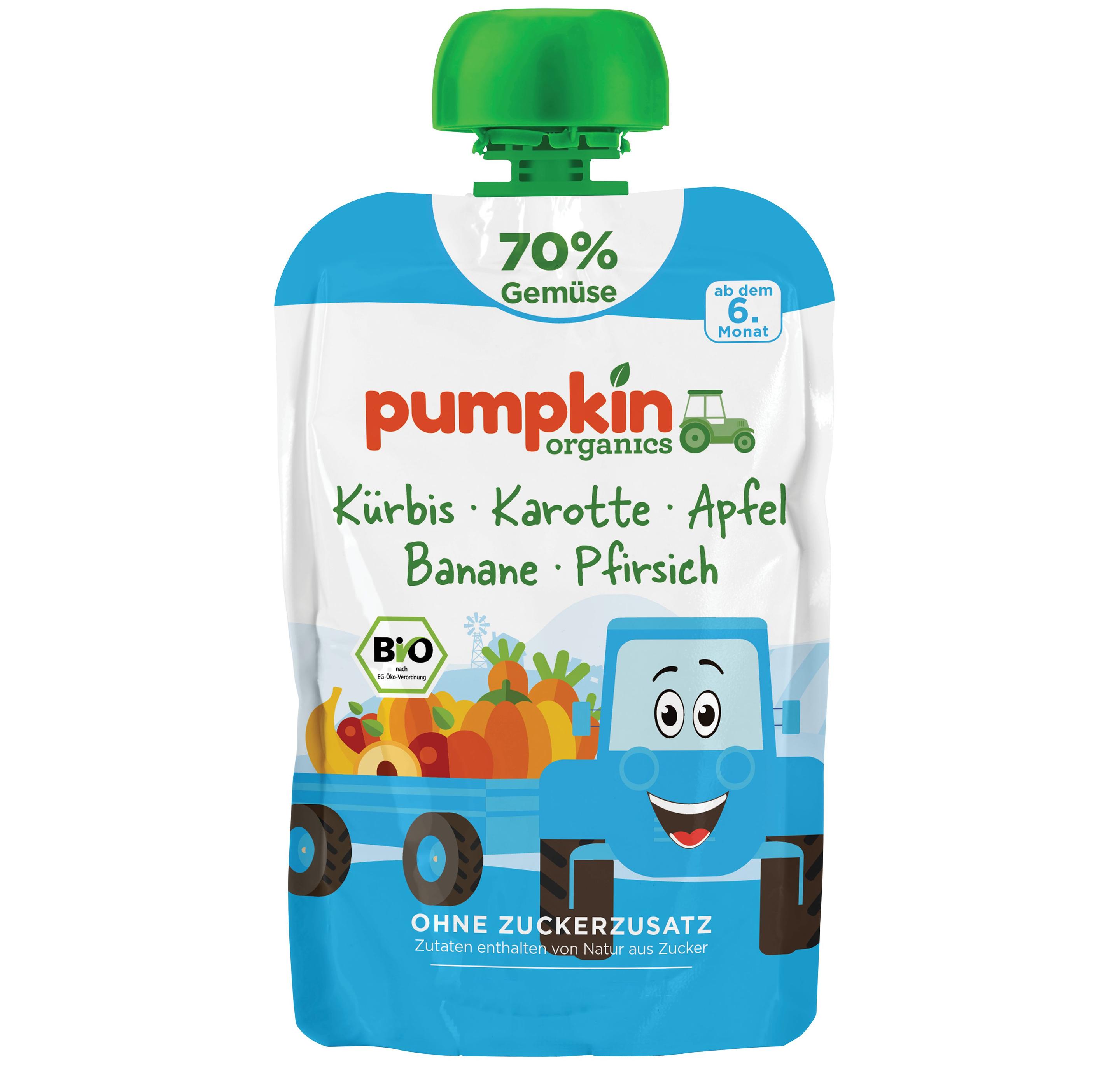 pumpkin organics Bio Quetschie Kürbis, Karotte, Apfel, Banane, Pfirsich