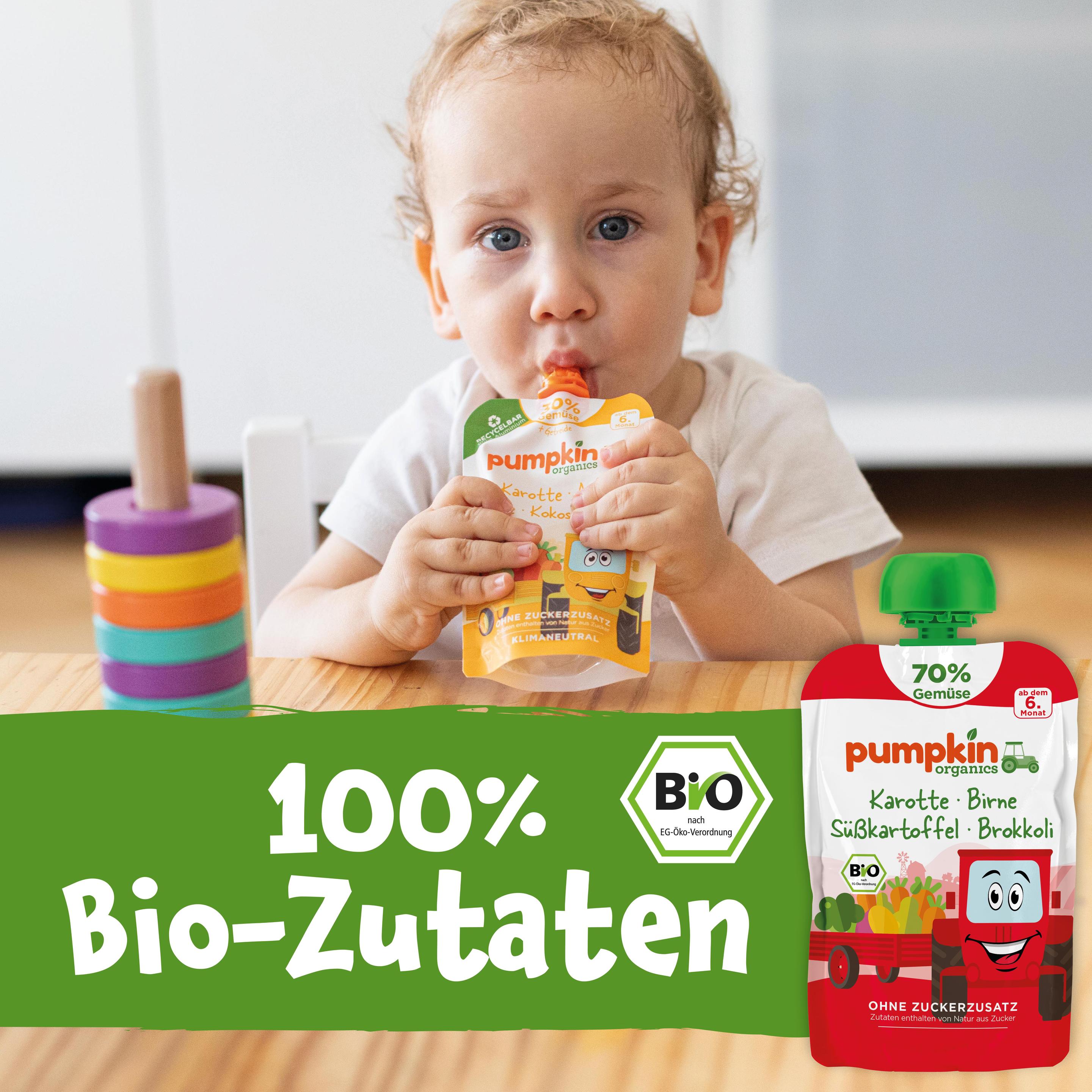 Produktbild pumpkin organics Bio Quetschie Karotte, Birne, Süßkartoffel, Brokkoli 3 von 10