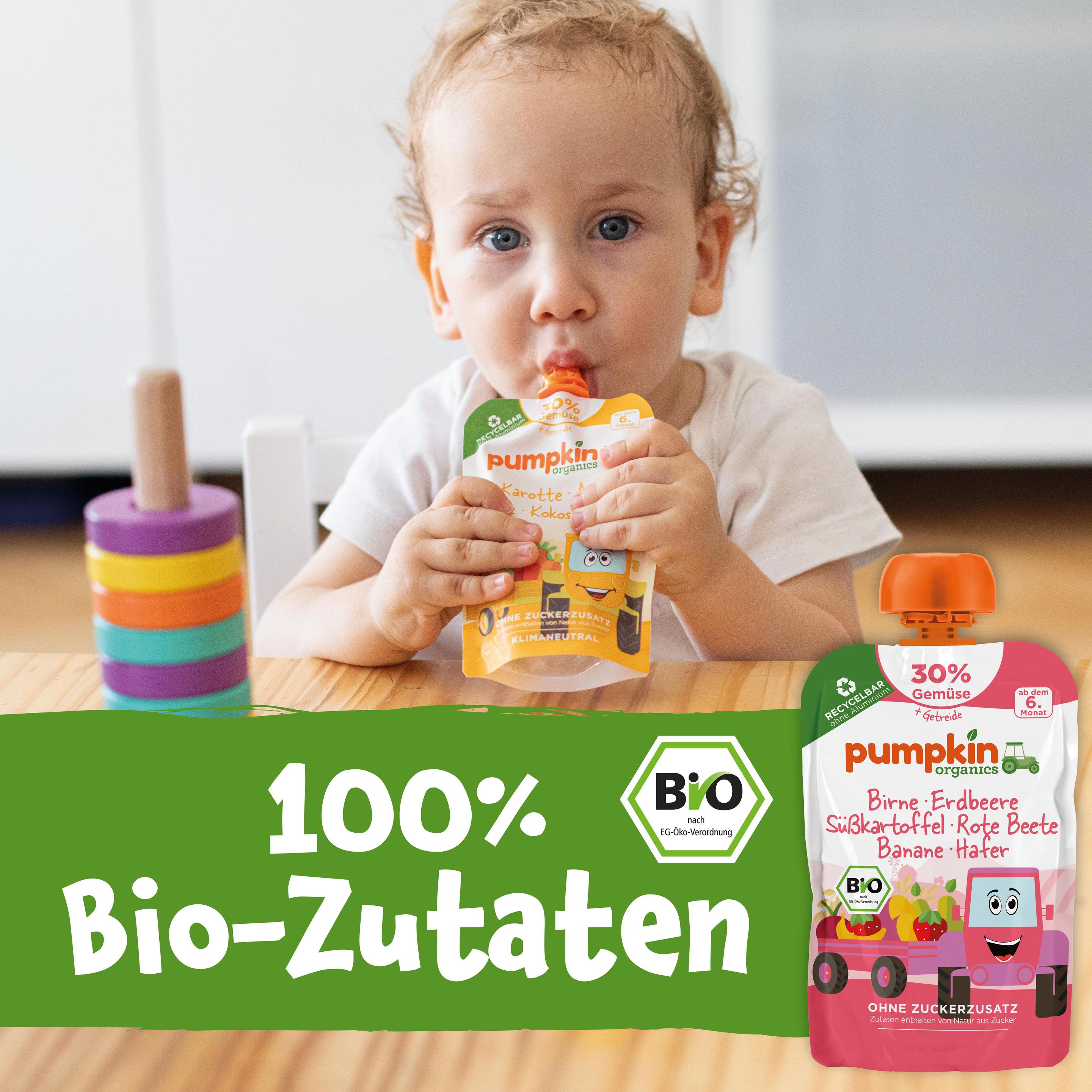Produktbild pumpkin organics Bio Quetschie: Birne, Erdbeere, Süßkartoffel, Rote Beete, Hafer 7 von 10