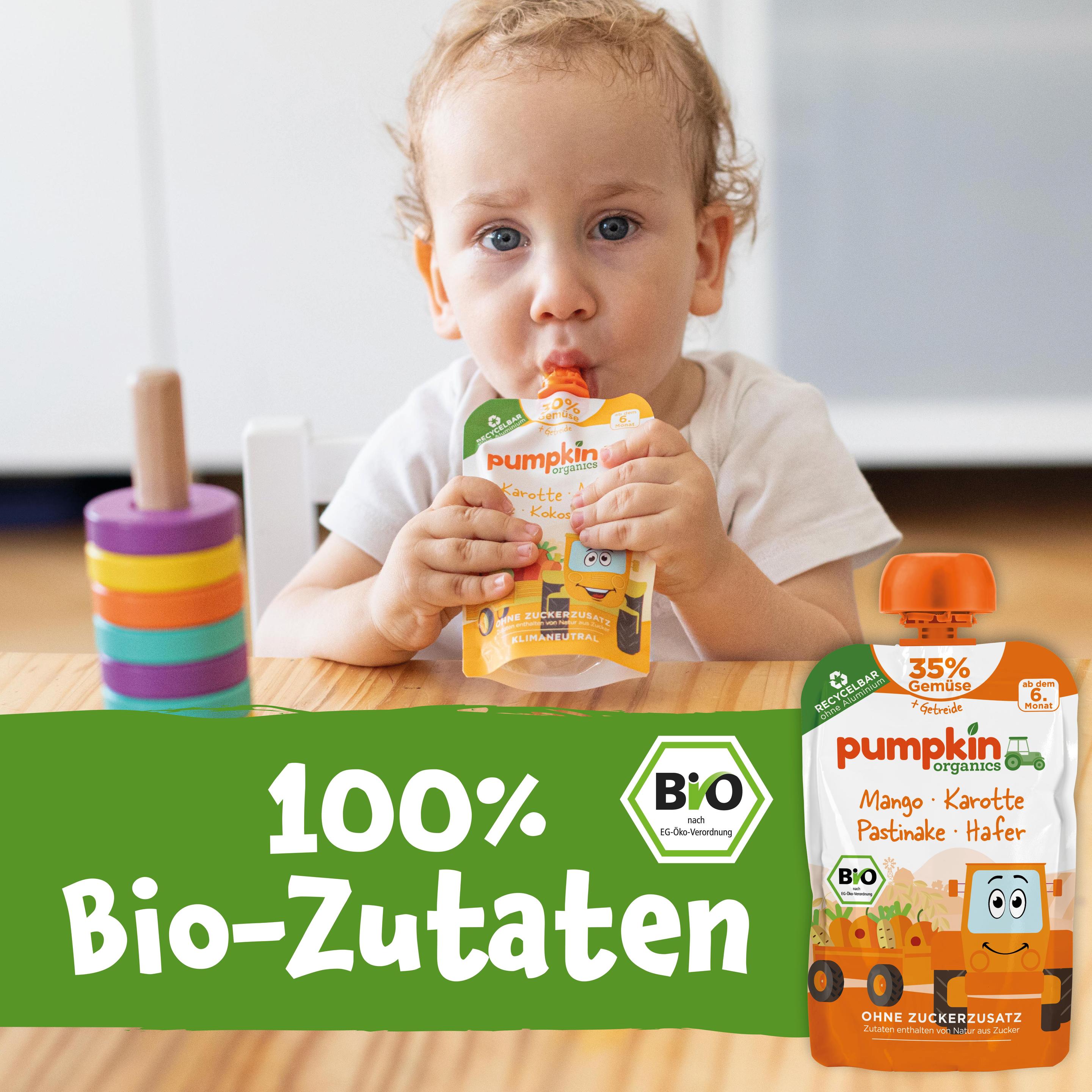 Produktbild pumpkin organics Bio Quetschie: Mango, Karotte, Pastinake, Hafer 4 von 10