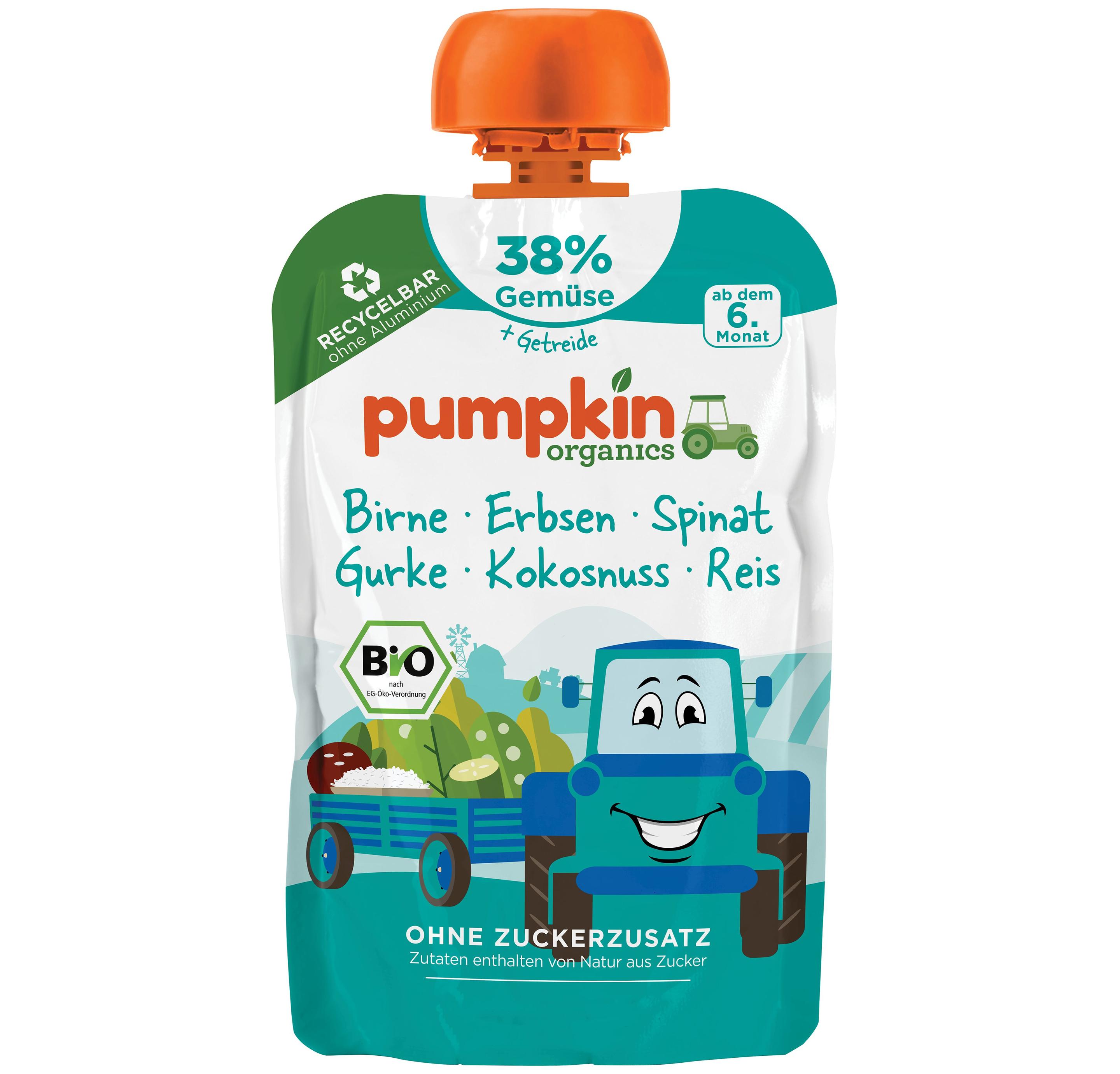 pumpkin organics Bio Quetschie Birne, Erbsen, Spinat, Gurke, Kokos, Reis