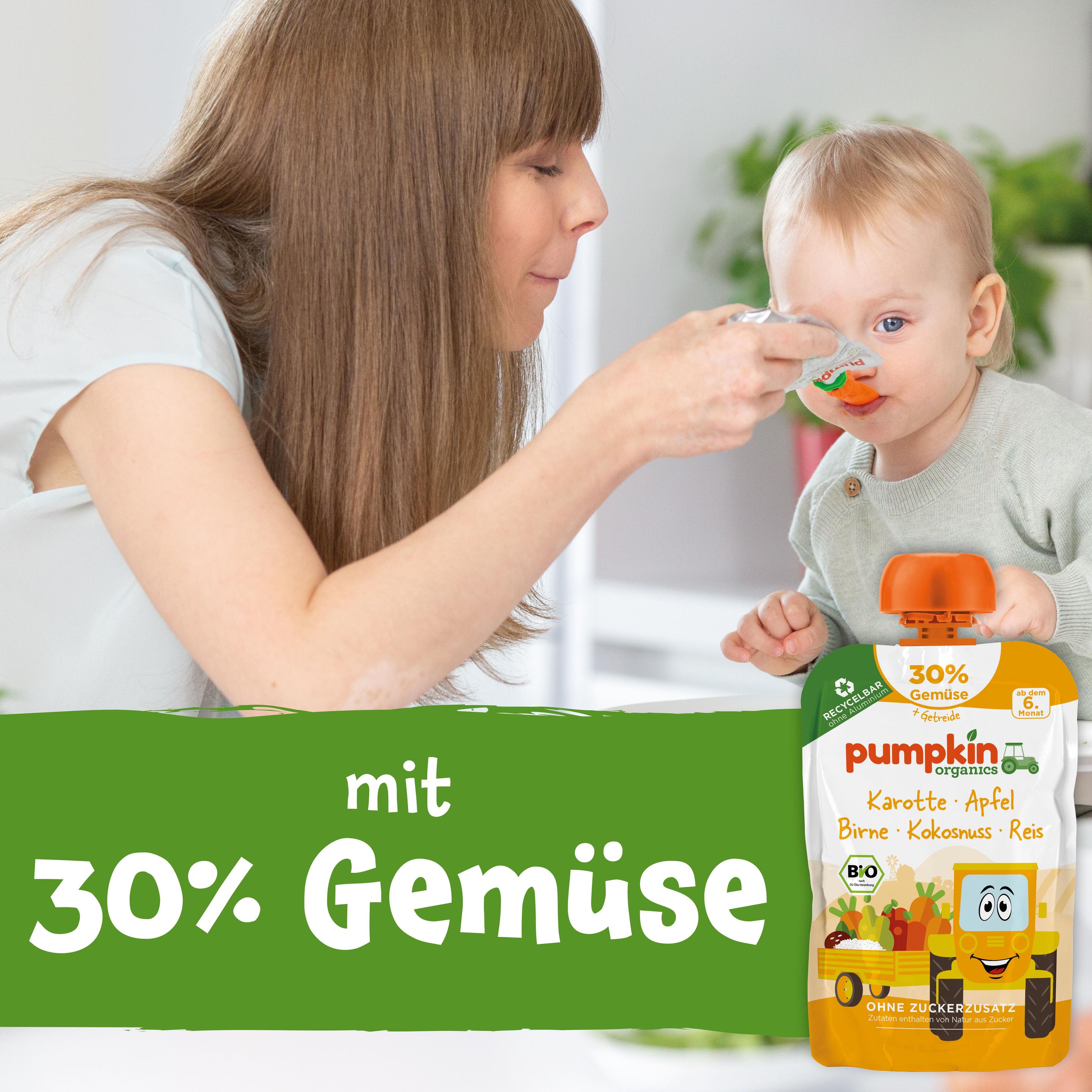 Produktbild pumpkin organics Bio Quetschie Karotte, Apfel, Birne, Kokos, Reis 9 von 10