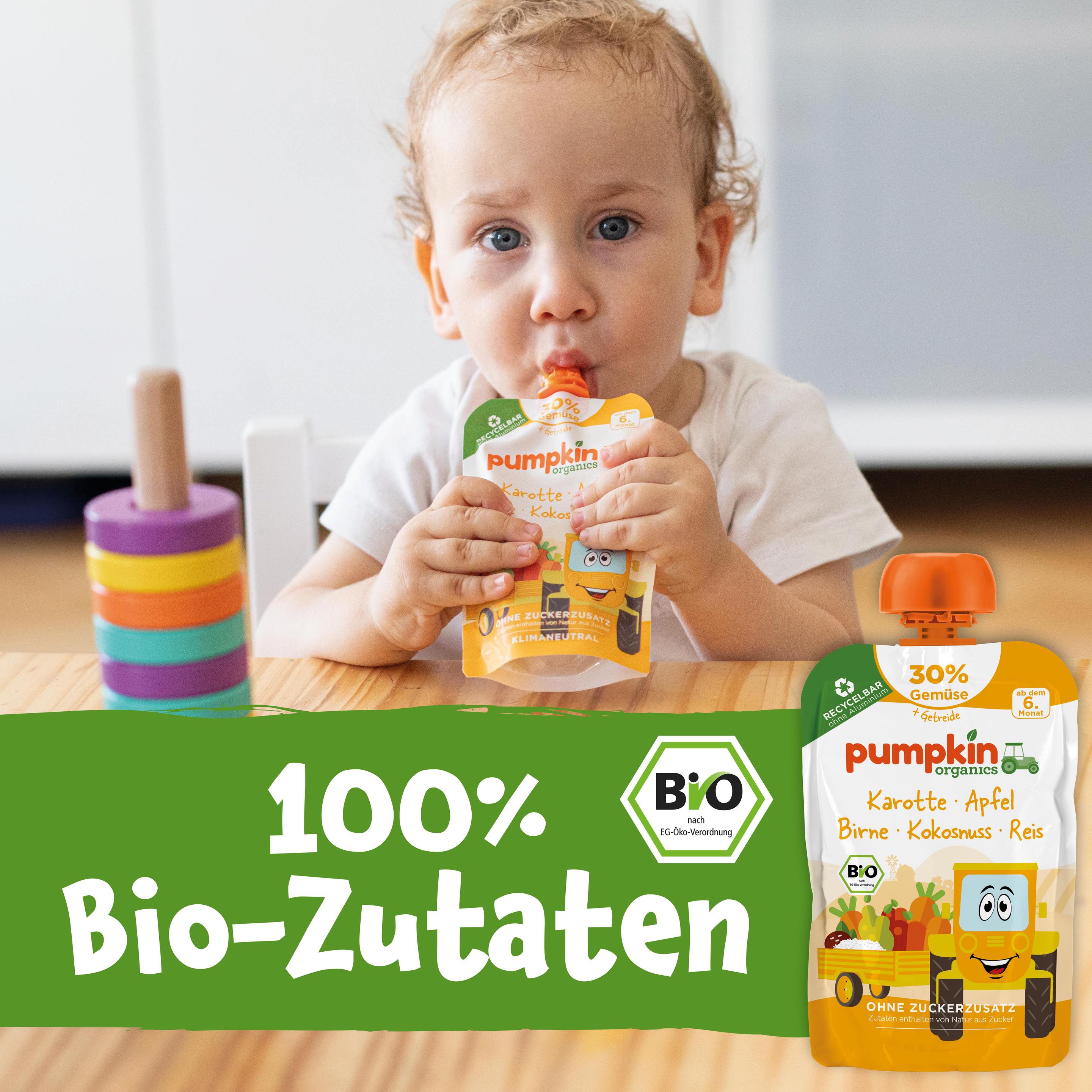 Produktbild pumpkin organics Bio Quetschie Karotte, Apfel, Birne, Kokos, Reis 3 von 10