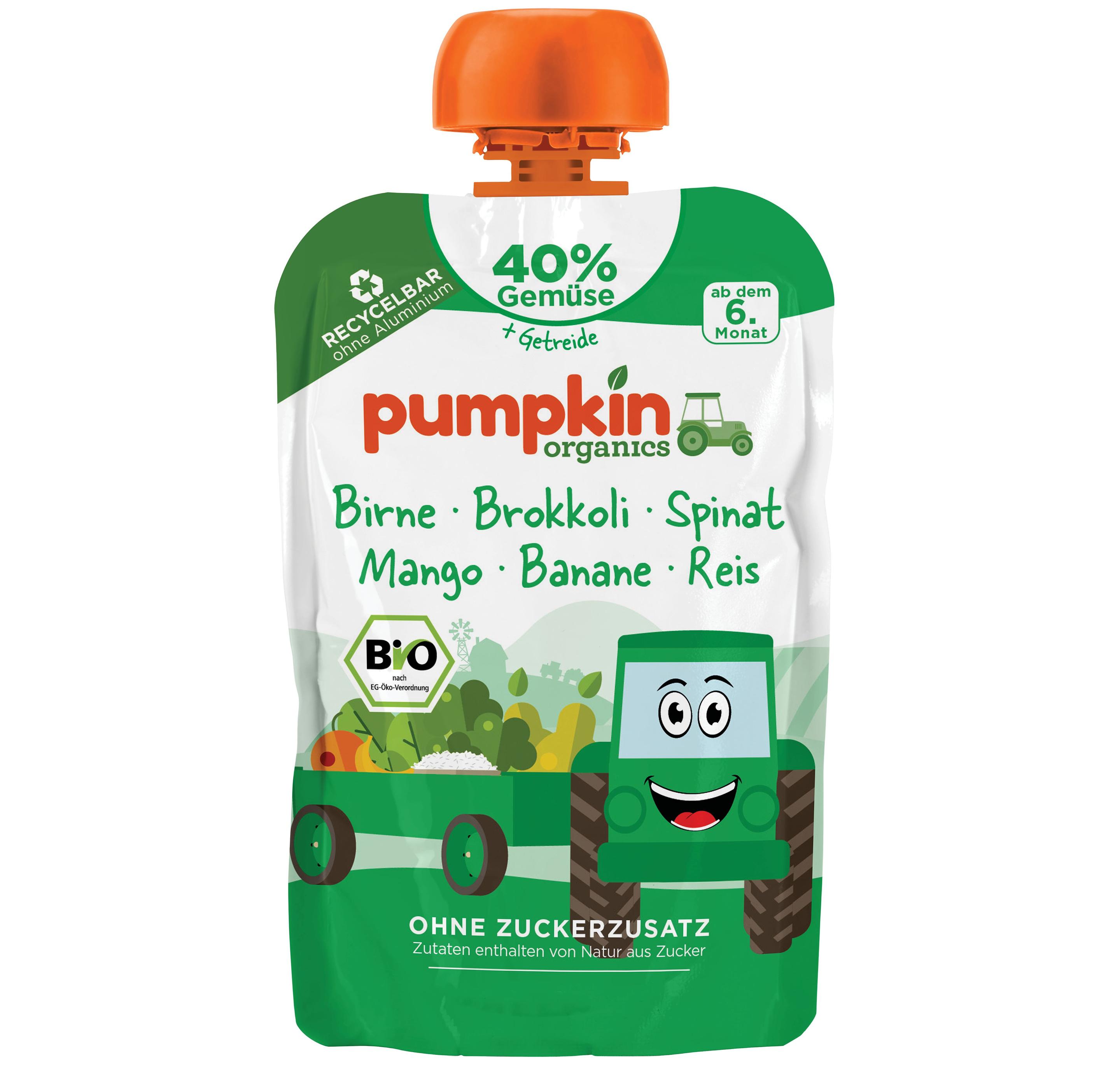 pumpkin organics Bio Quetschie Birne, Brokkoli, Spinat, Mango